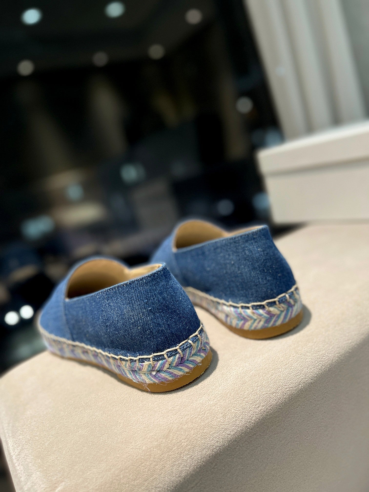 CHLOÃ‰ LOAFERS IN NAVY BLUE FABRIC AND RAFFIA