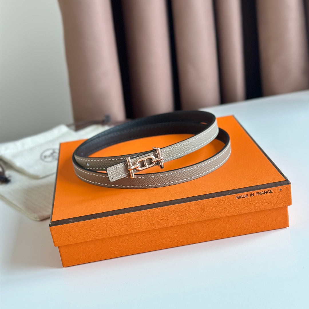 HM ANCRE BUCKLE & REVERSIBLE BLACK AND KHAKI BROWN LEATHER STRAP 13MM COPPER HARDWARE