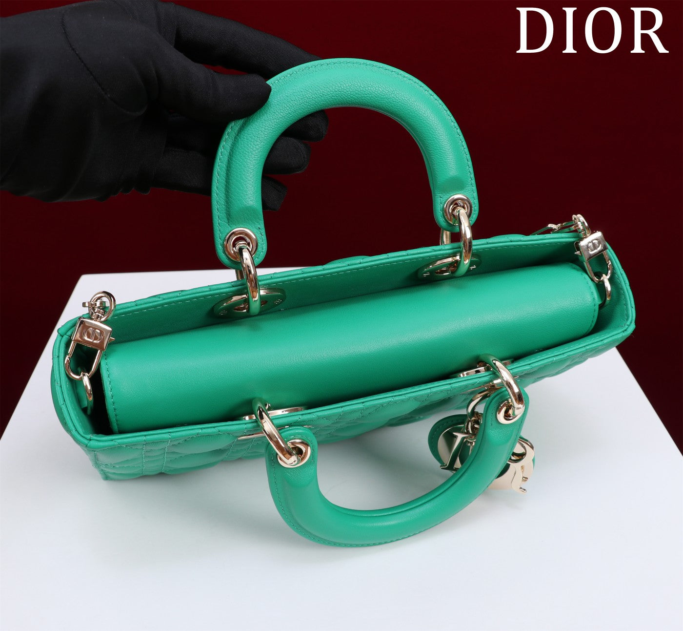 medium lady d-joy 26 jade green lambskin
