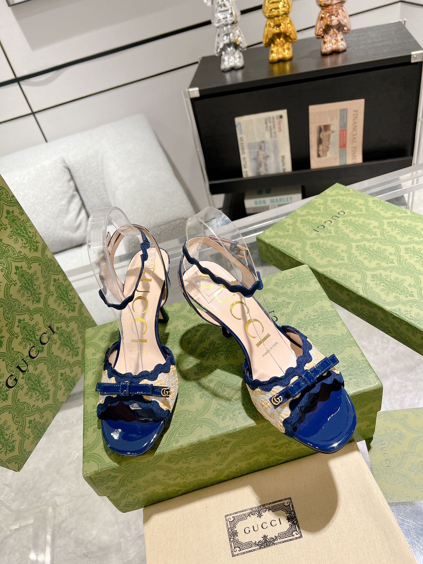 GG HIGH - HEEL SANDAL AZURE FABRIC ATTACH BOW