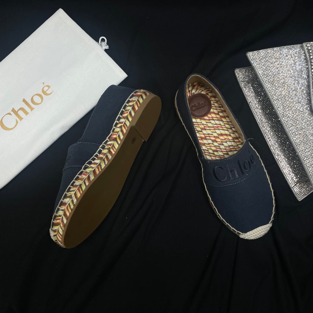 CHLOÃ‰ WOVEN LOAFER IN BLACK DENIM AND COLORFUL RAFFIA