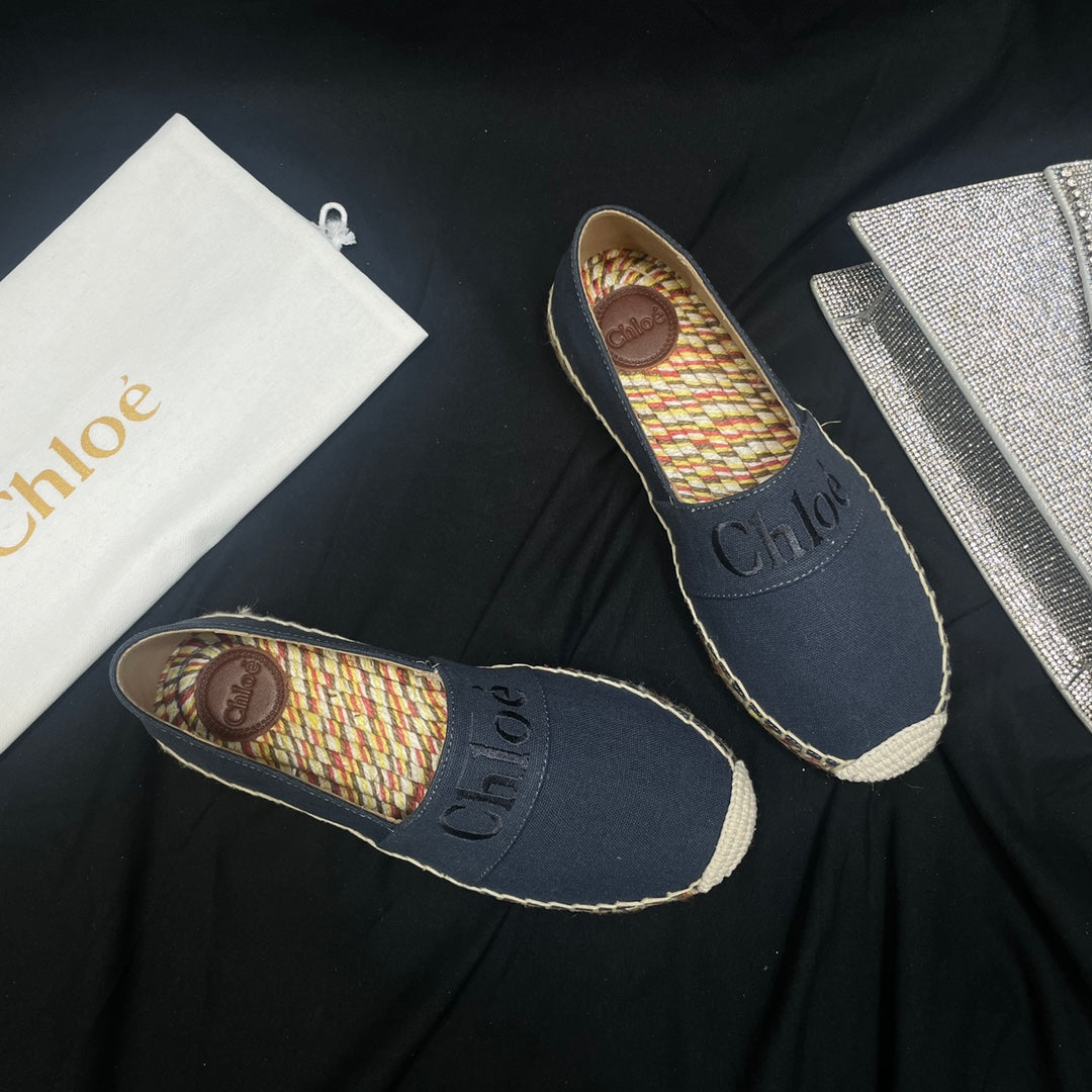 CHLOÃ‰ WOVEN LOAFER IN BLACK DENIM AND COLORFUL RAFFIA