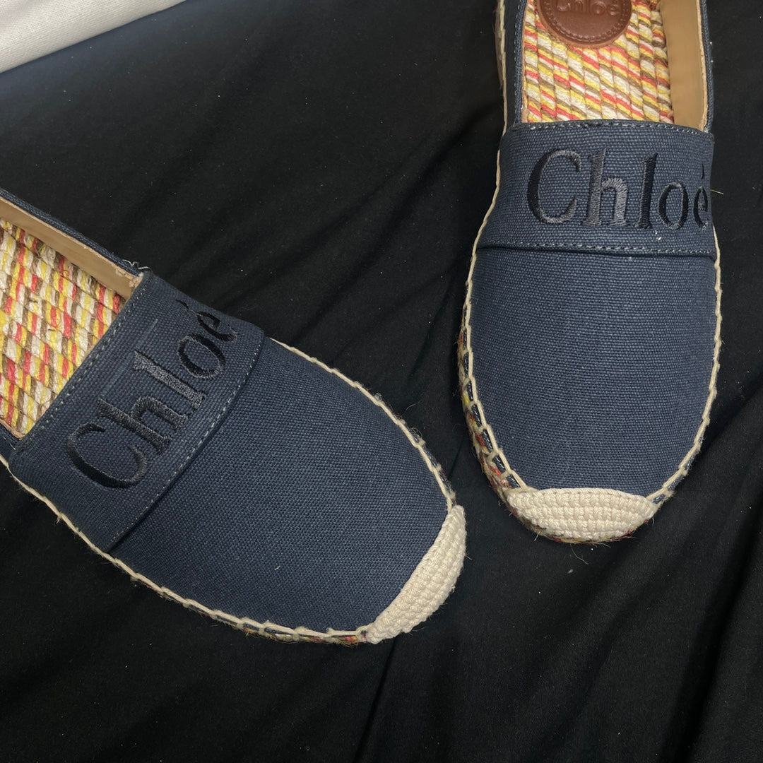 CHLOÃ‰ WOVEN LOAFER IN BLACK DENIM AND COLORFUL RAFFIA