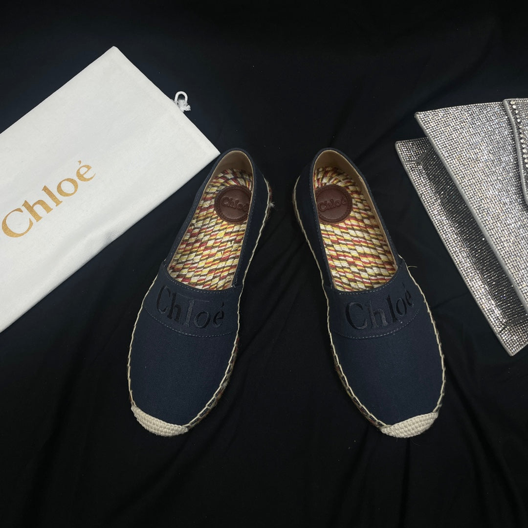 CHLOÃ‰ WOVEN LOAFER IN BLACK DENIM AND COLORFUL RAFFIA