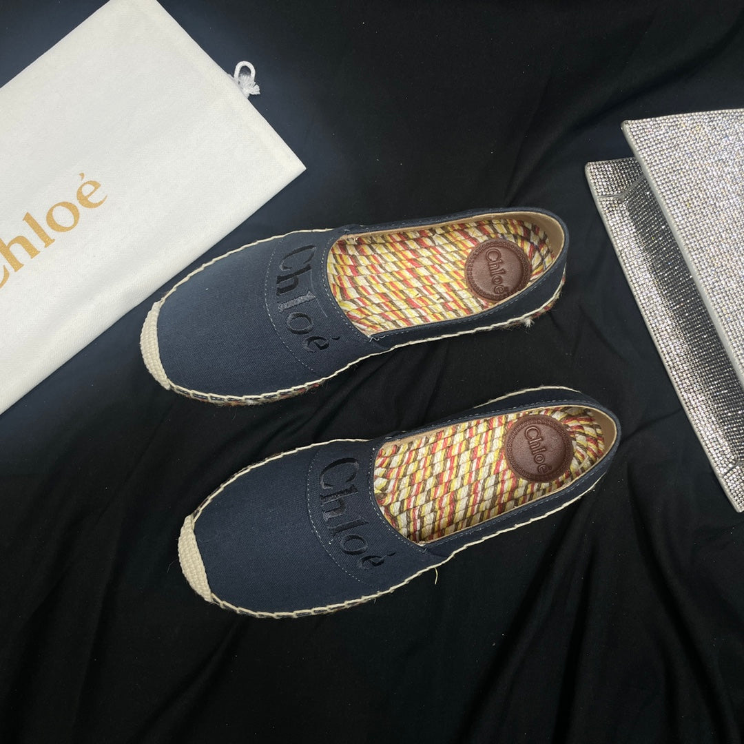 CHLOÃ‰ WOVEN LOAFER IN BLACK DENIM AND COLORFUL RAFFIA