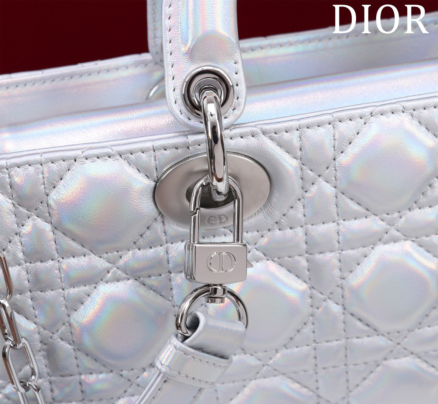 medium lady d-joy 26 silver metalic lambskin
