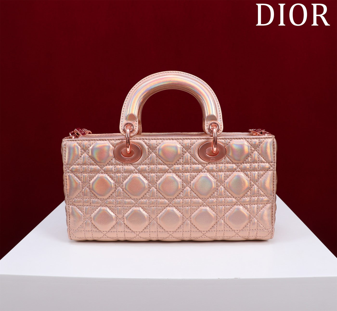 medium lady d-joy 26 rose metalic lambskin