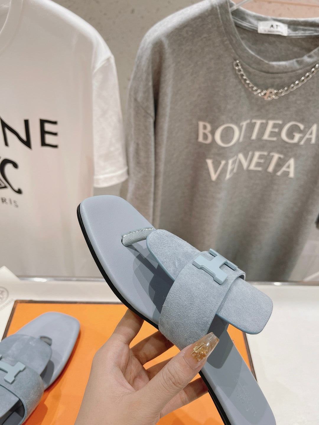 CLASSIC H BUCKLE SANDALS PASTEL BLUE LAMBSKIN