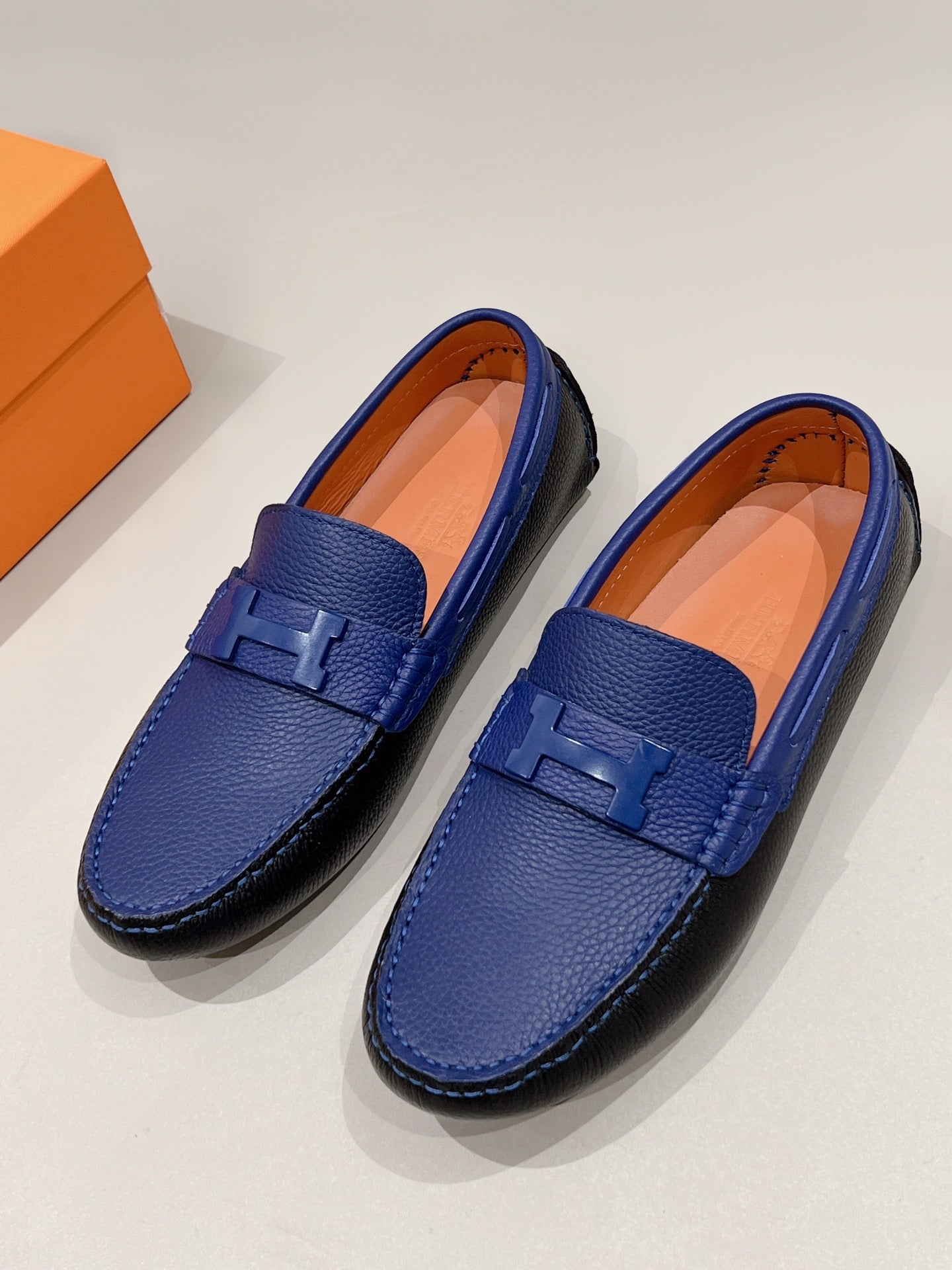 HM Men's Loafer Navy Blue Cowhide 557564