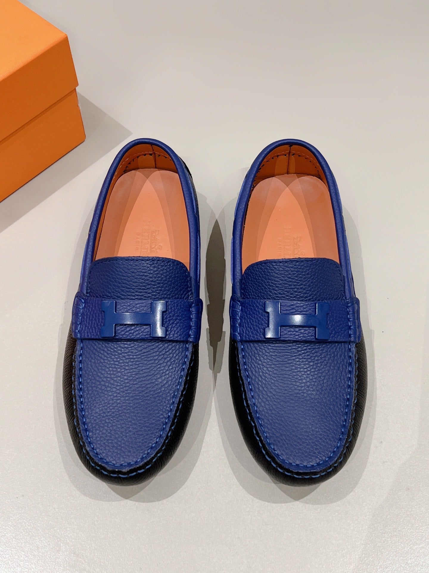 HM Men's Loafer Navy Blue Cowhide 557564