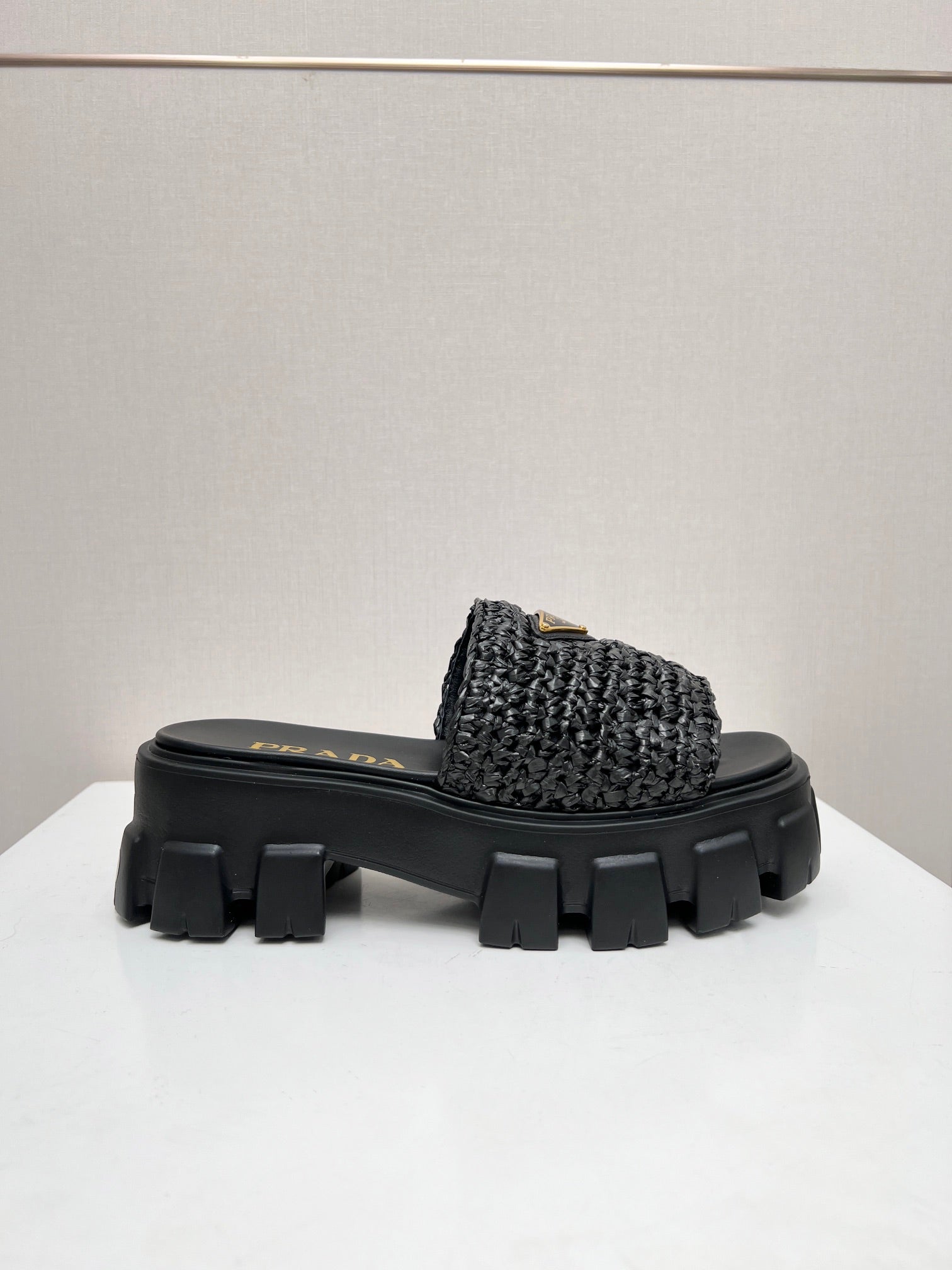 PRA THICK-SOLED CROCHET SANDALS BLACK WOVEN FABRIC