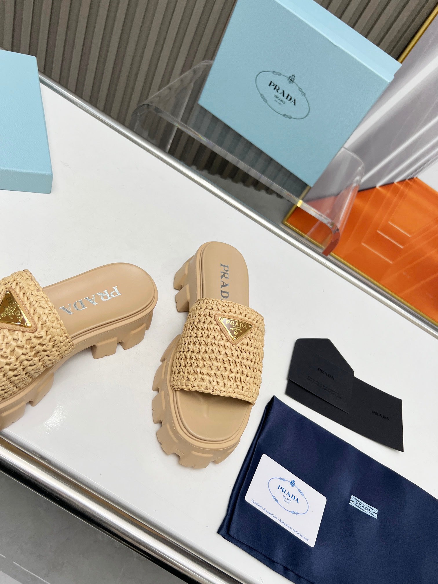 PRA THICK-SOLED CROCHET SANDALS BEIGE WOVEN FABRIC