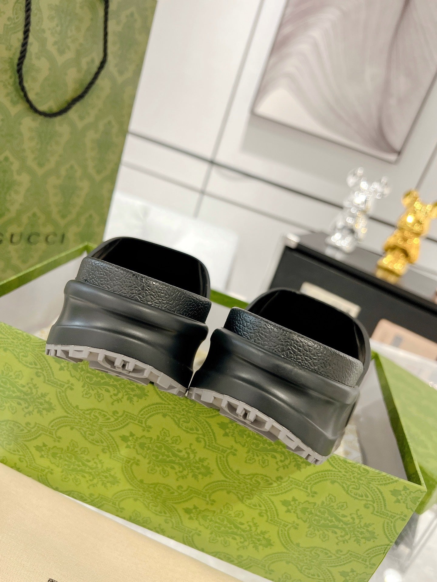 GC 25 Interlocking G 50mm Slide Sandal Black Cowhide 292380