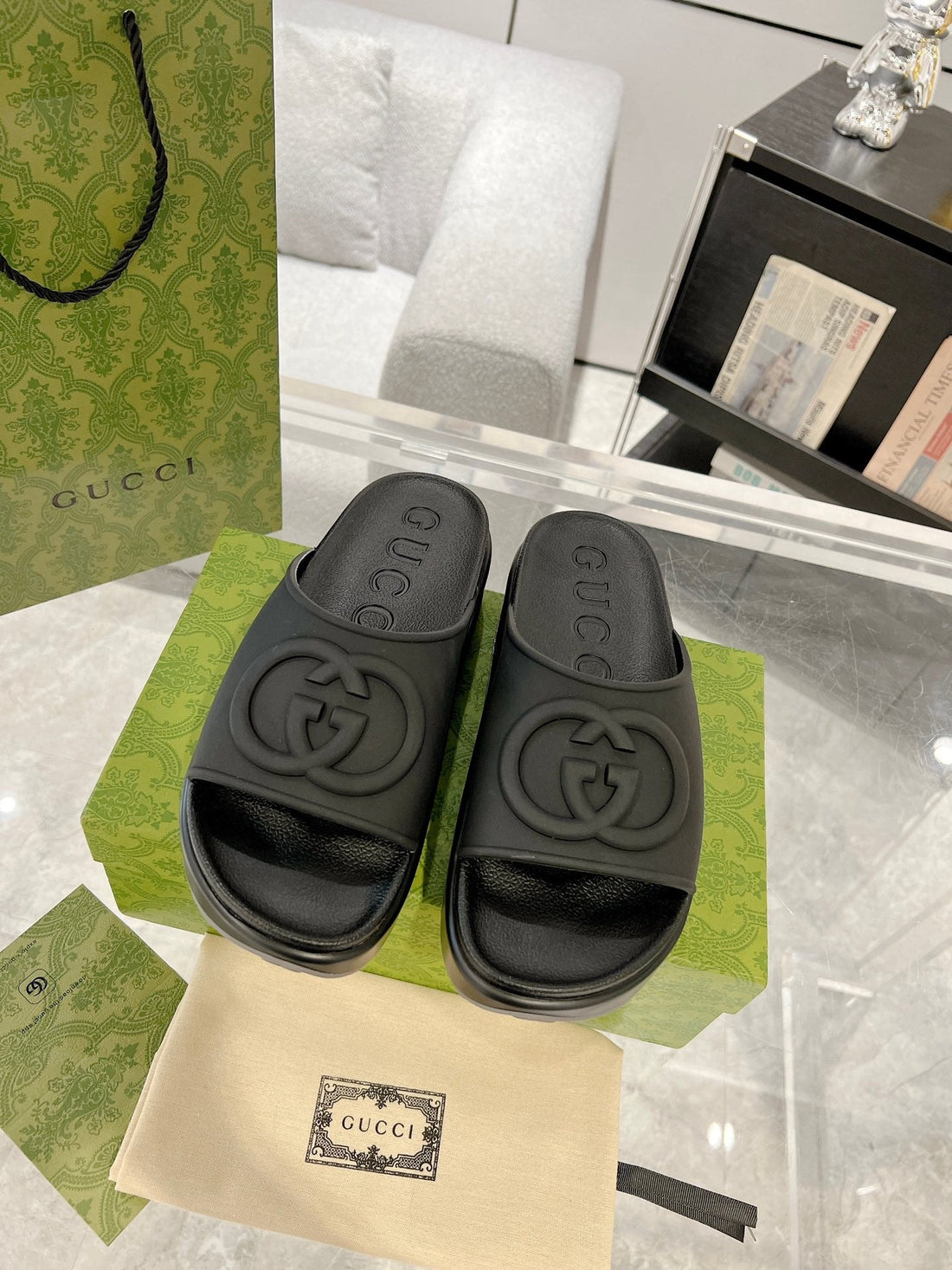 GC 25 Interlocking G 50mm Slide Sandal Black Cowhide 292380