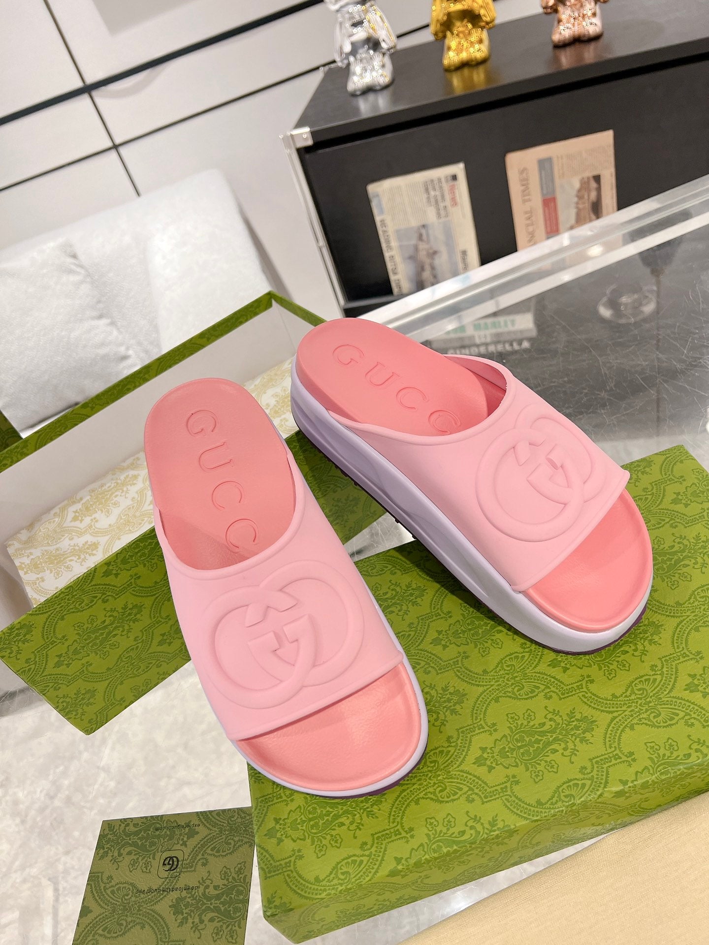 GC 25 Interlocking G 50mm Slide Sandal Pink Cowhide 292386