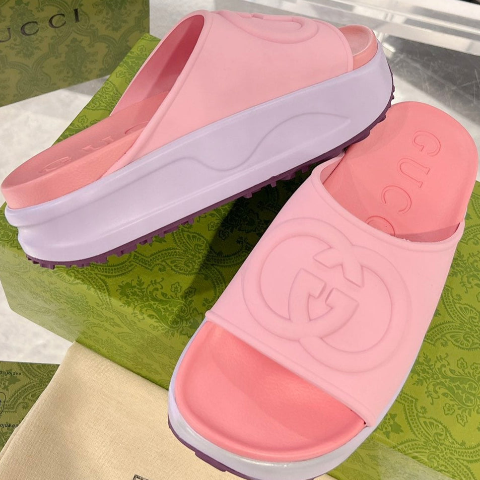 GC 25 Interlocking G 50mm Slide Sandal Pink Cowhide 292386