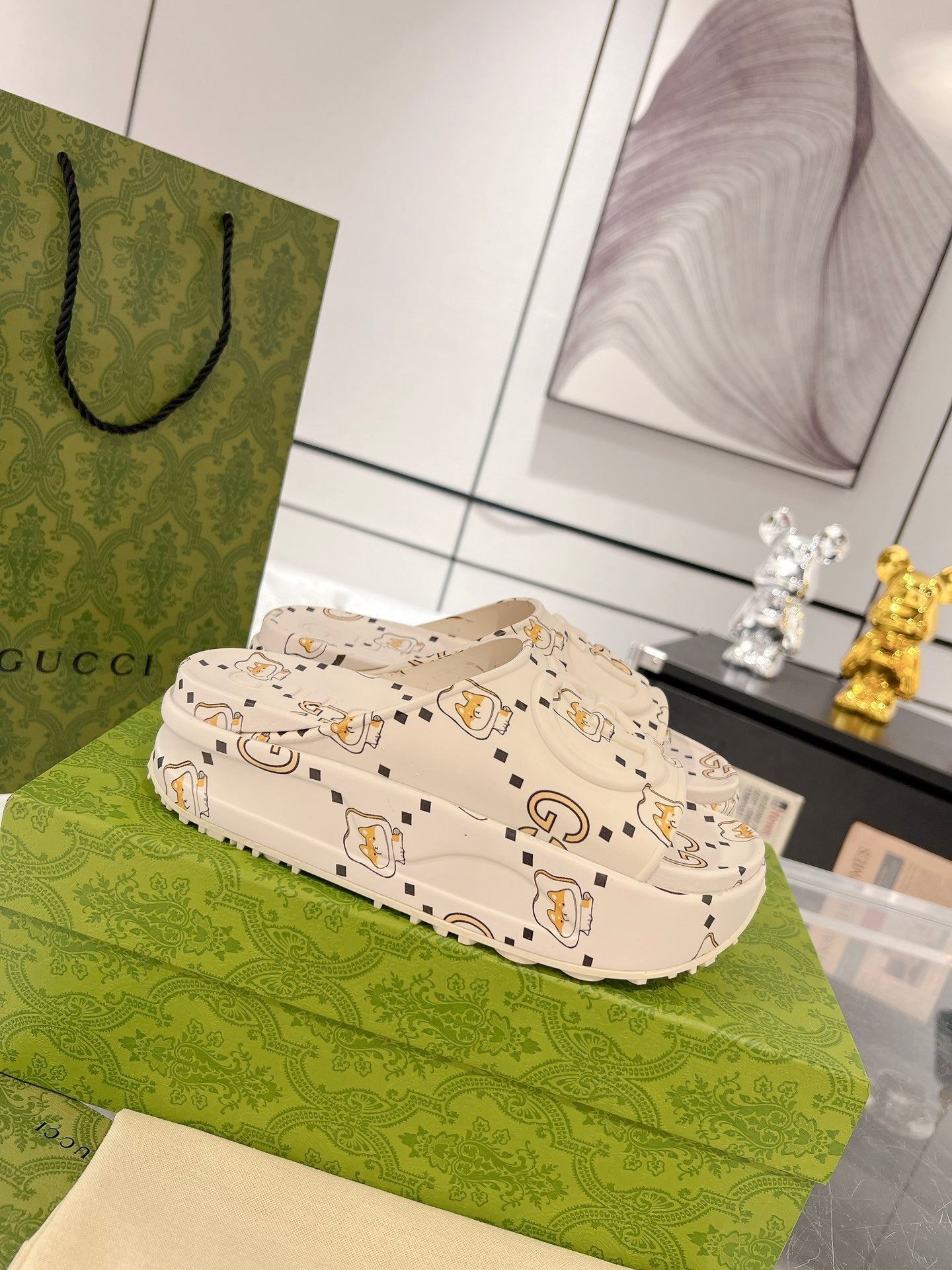 GC 25 Interlocking G 50mm Slide Sandal Monogram Beige Cowhide 292389