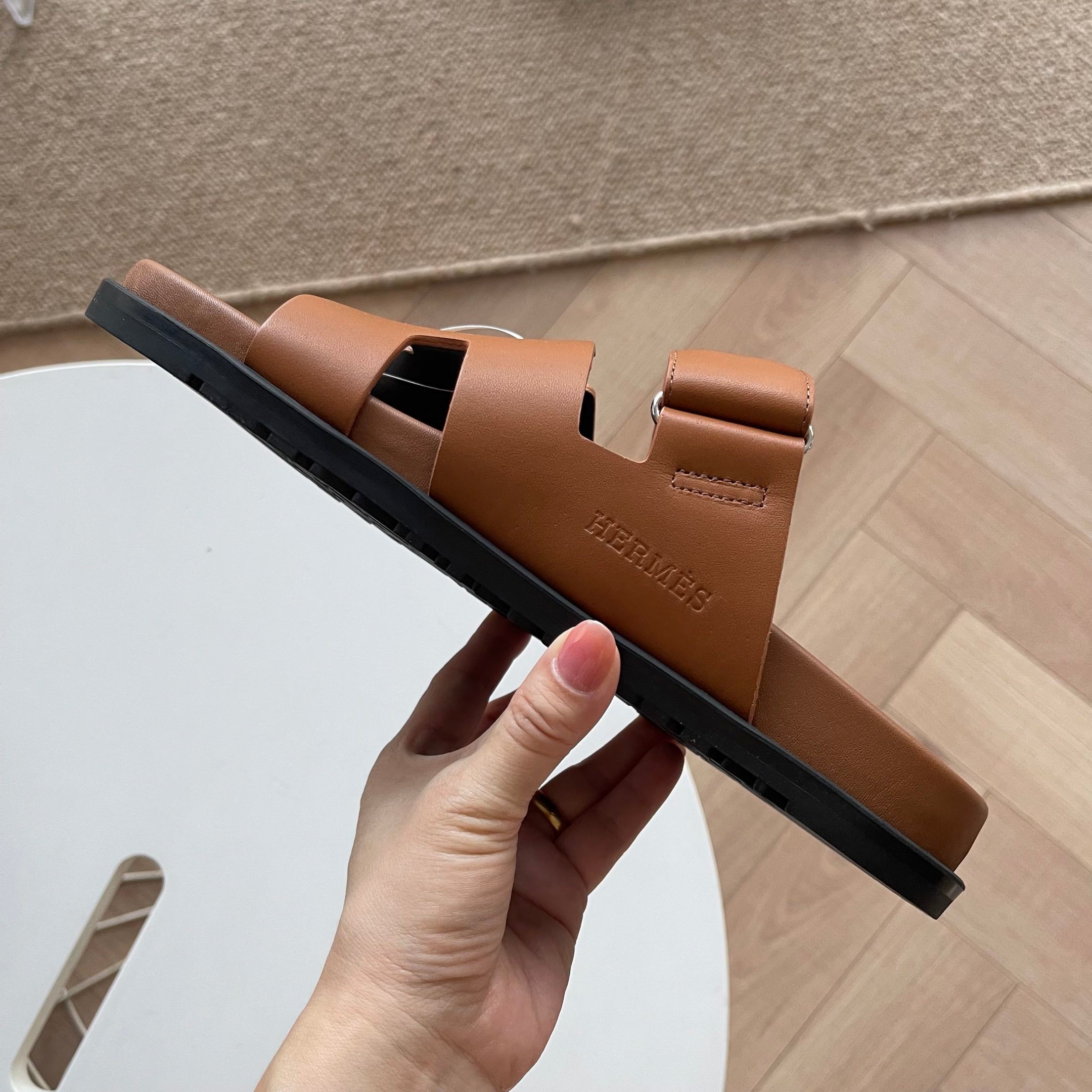 HM Men's Chypre Slide Brown Calfskin 538602