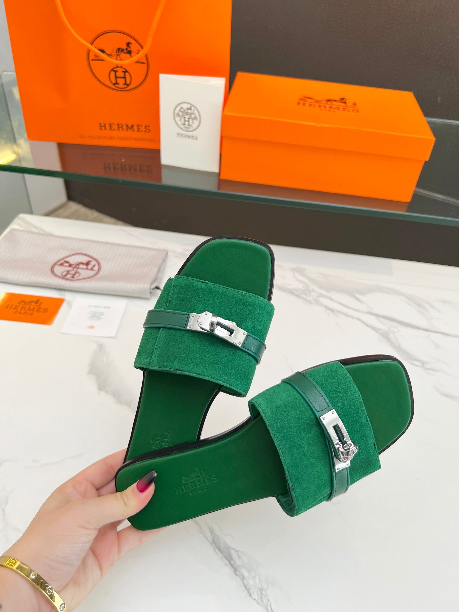 Giulia Sandal Green Suede Green Calfskin