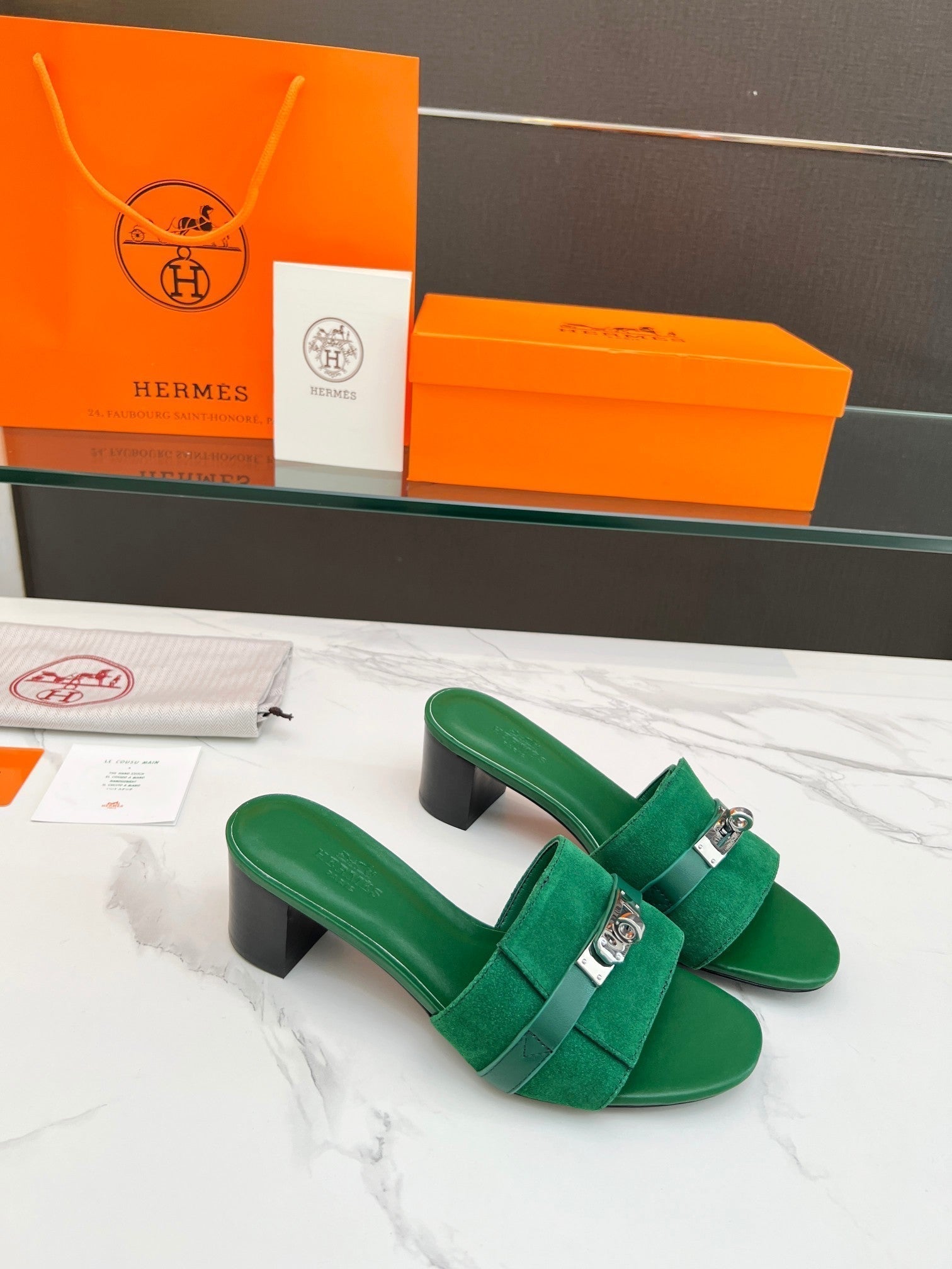 Gigi 50 Sandal Green Suede Green Calfskin