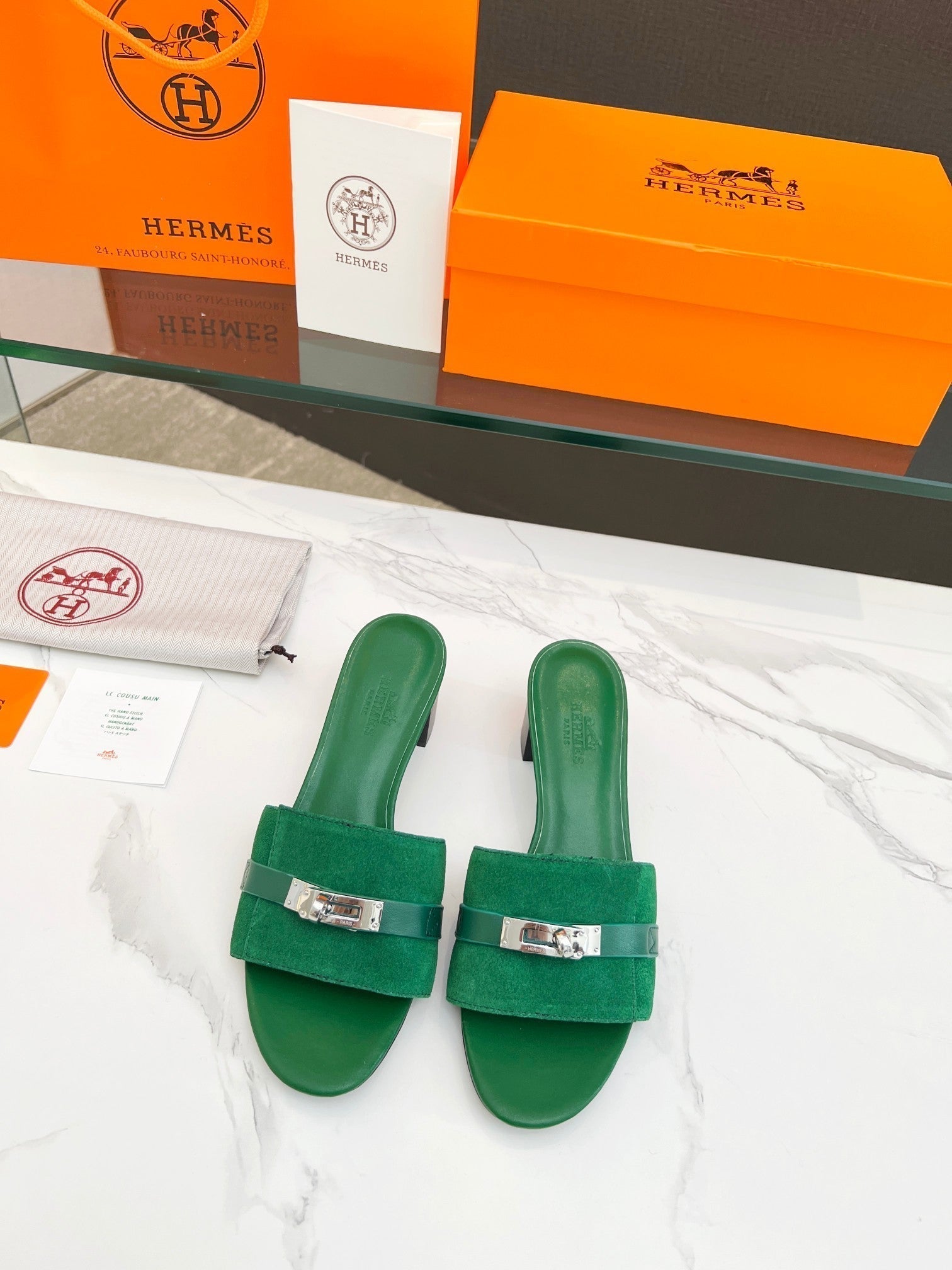 Gigi 50 Sandal Green Suede Green Calfskin