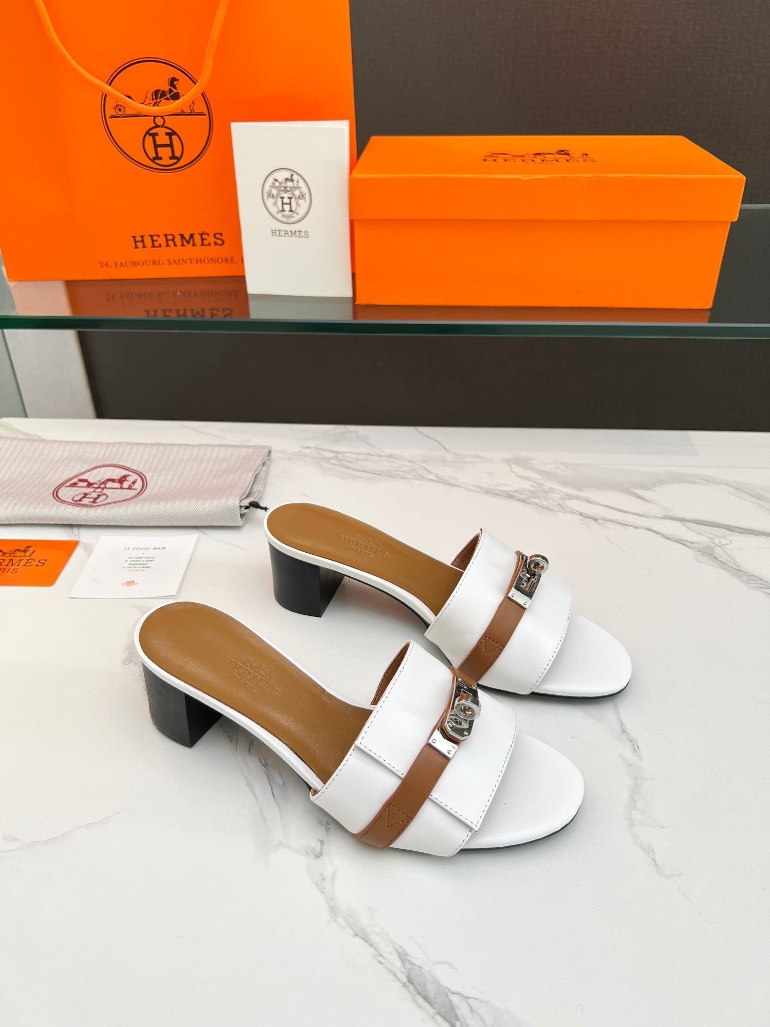 Gigi 50 Sandal White Tan Calfskin