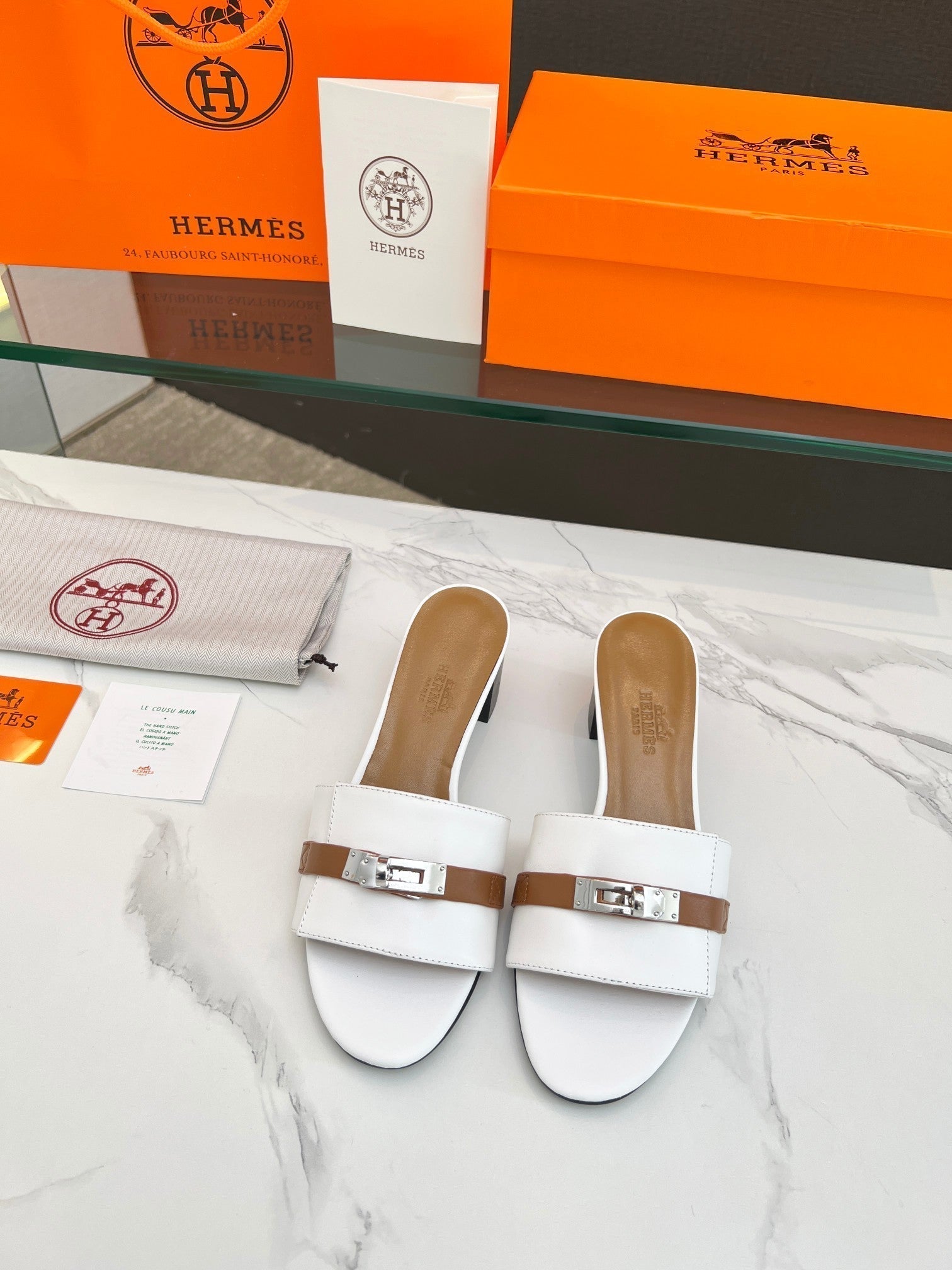 Gigi 50 Sandal White Tan Calfskin
