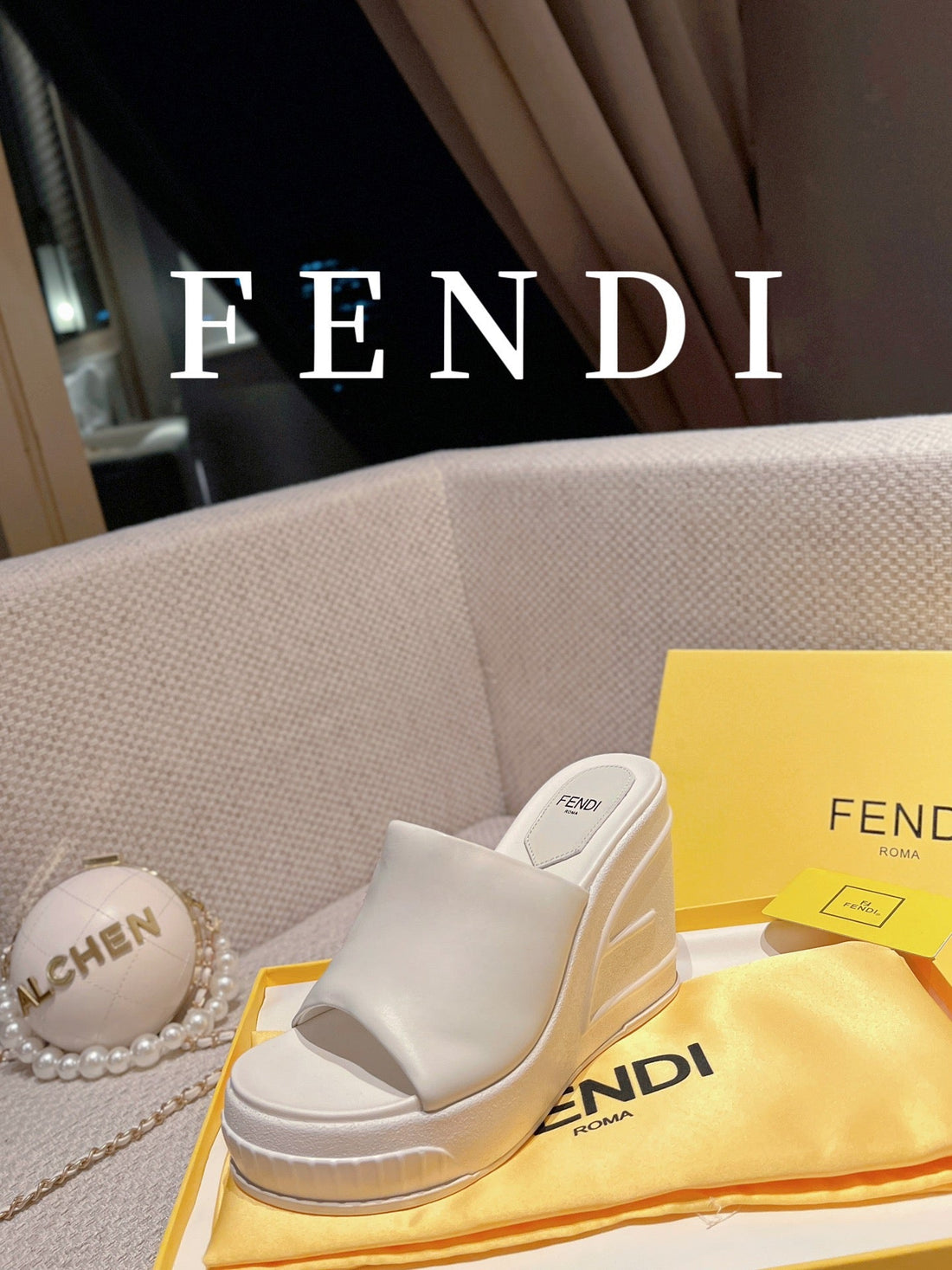 FENDI BAGUETTE WEDGE PLATFORM  85MM IN WHITE CALFSKIN