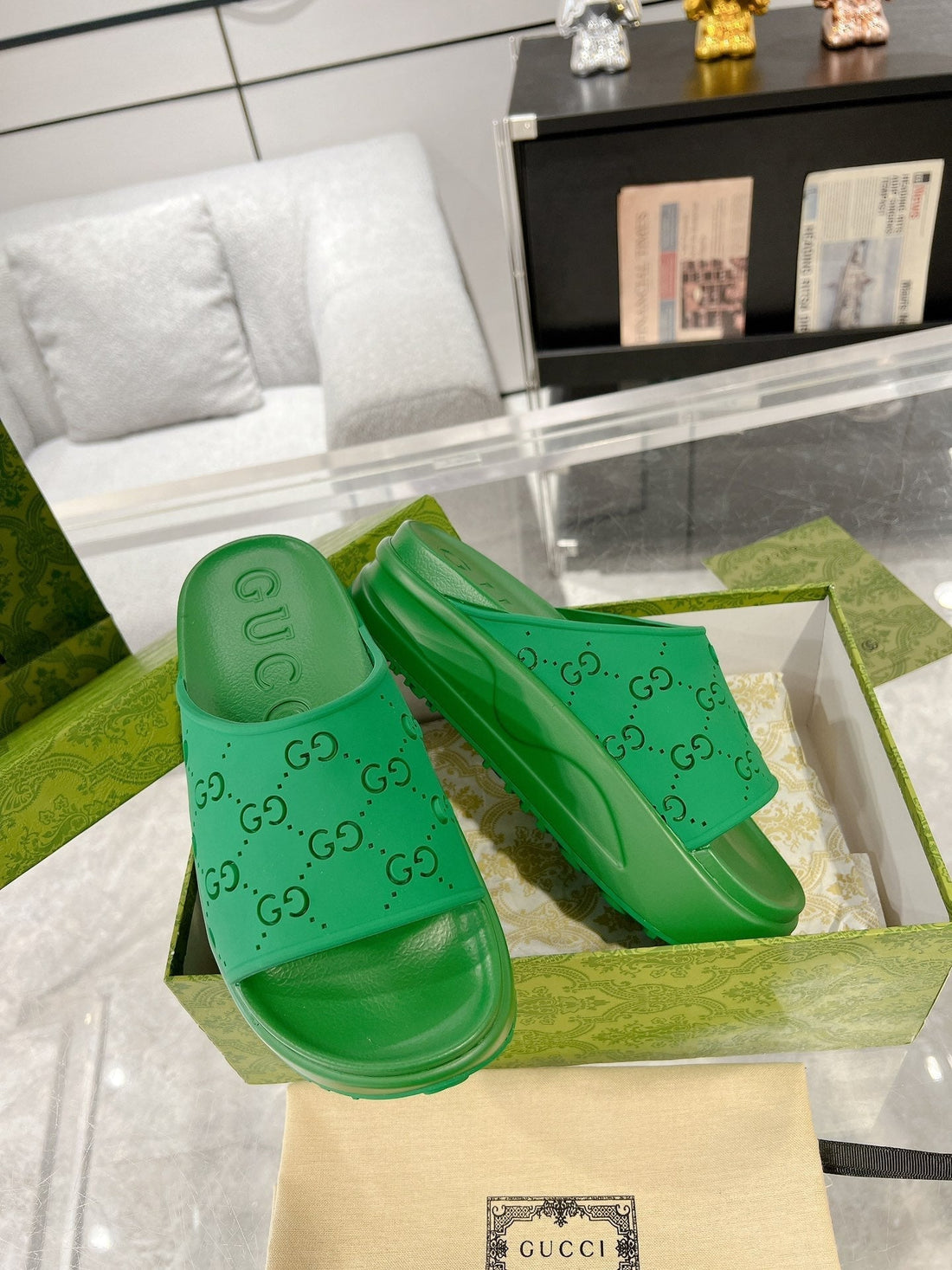 GC 25 50mm Monogram Slide Sandal Green Cowhide 292390