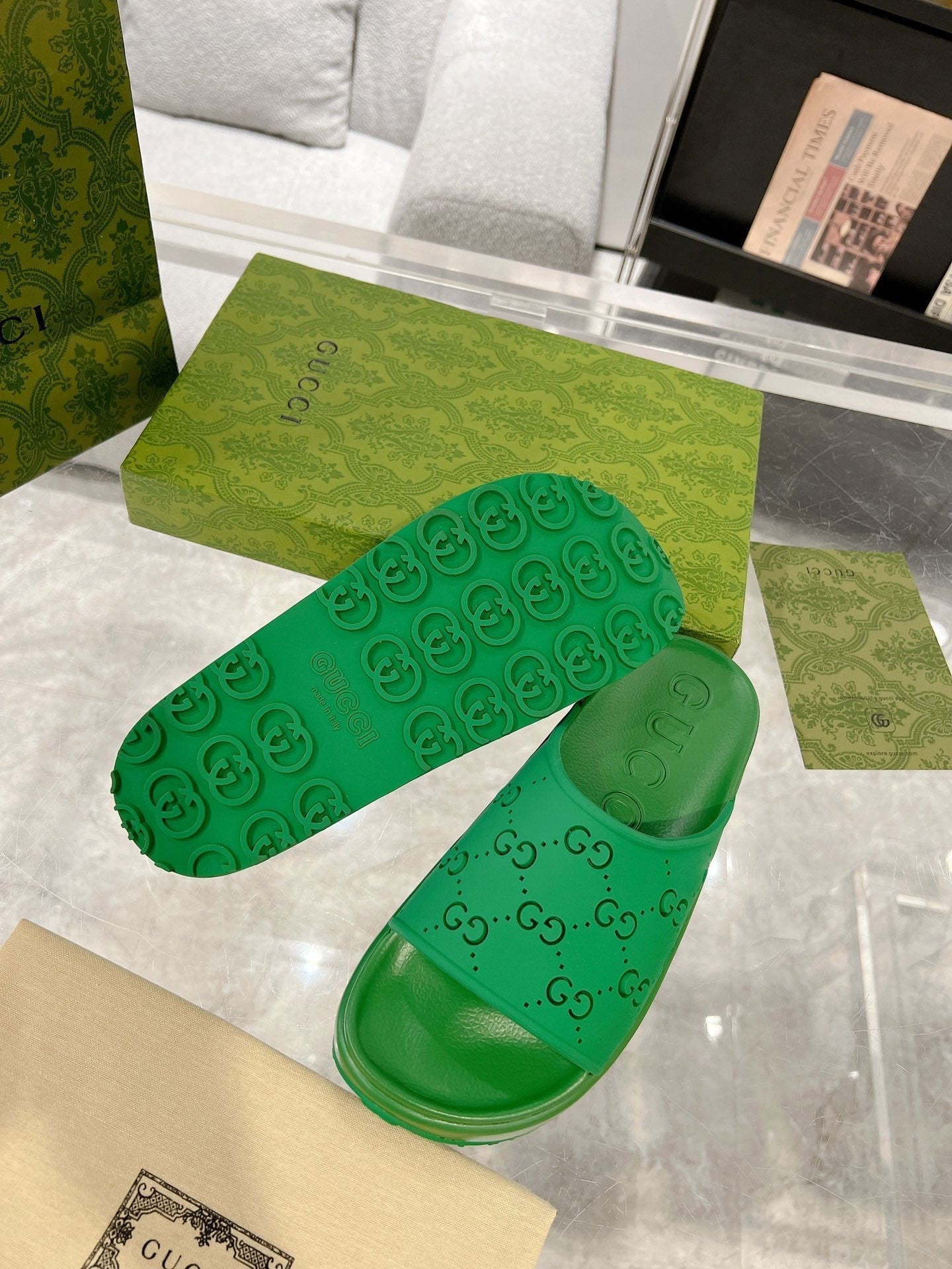 GC 25 50mm Monogram Slide Sandal Green Cowhide 292390