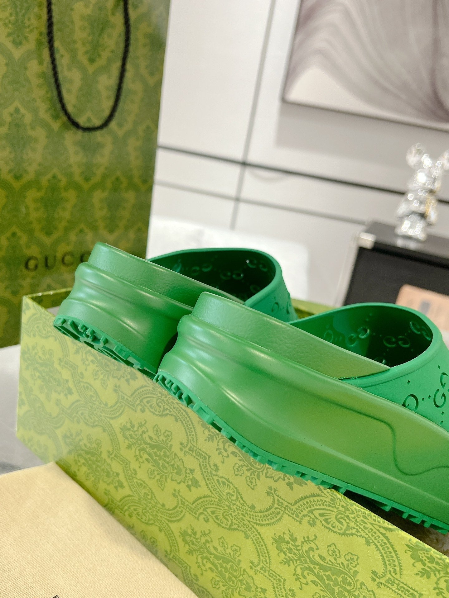 GC 25 50mm Monogram Slide Sandal Green Cowhide 292390