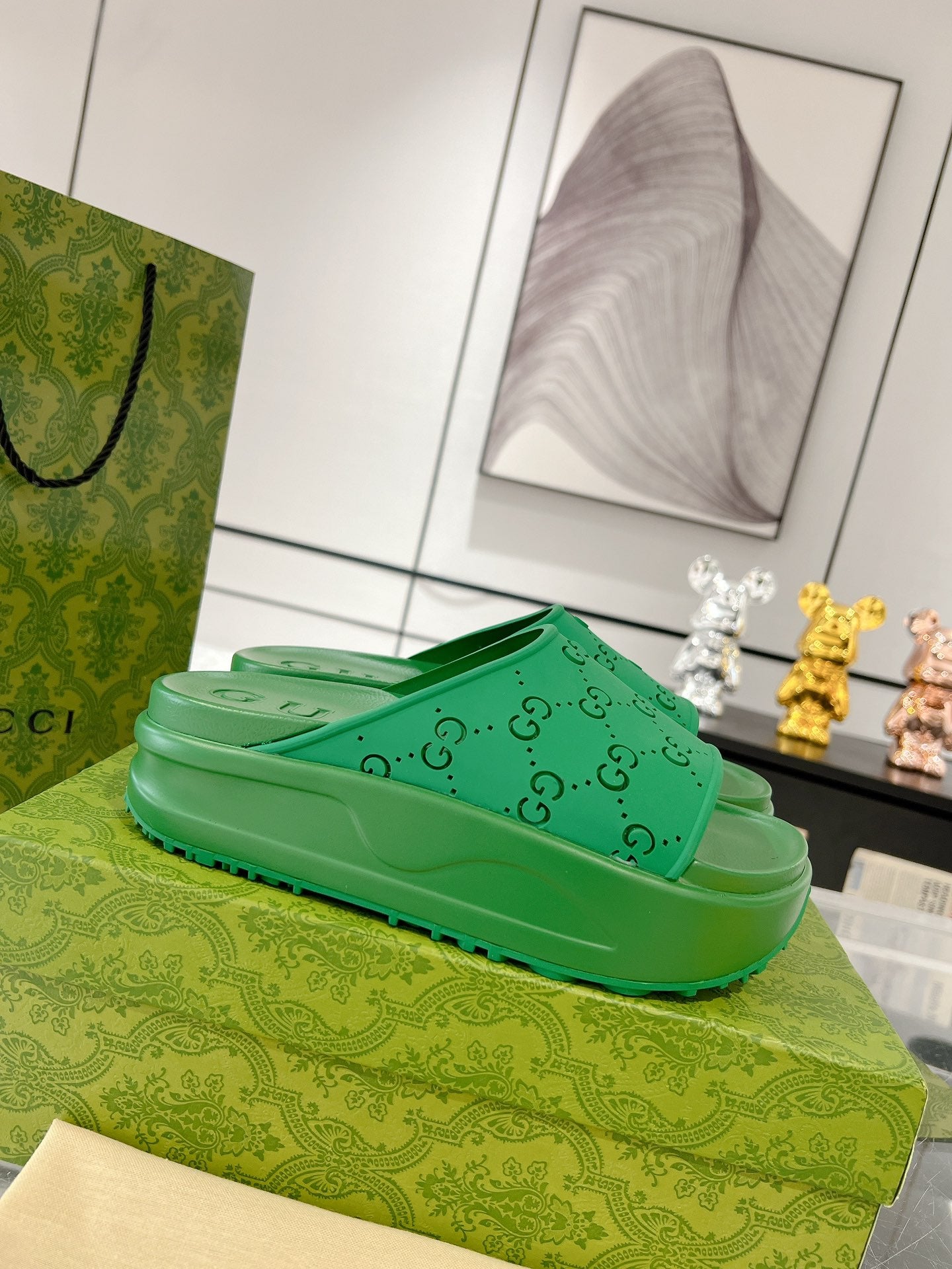 GC 25 50mm Monogram Slide Sandal Green Cowhide 292390