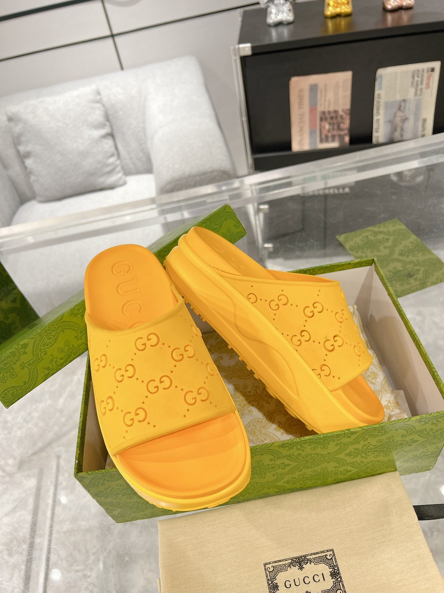 GC 25 50mm Monogram Slide Sandal Yellow Cowhide 292391