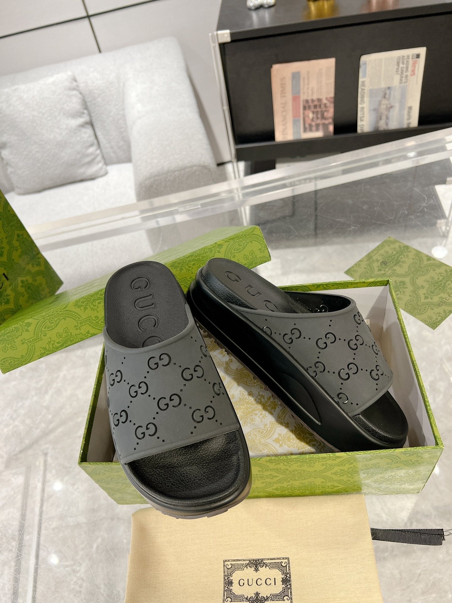 GC 25 50mm Monogram Slide Sandal Black Cowhide 292394