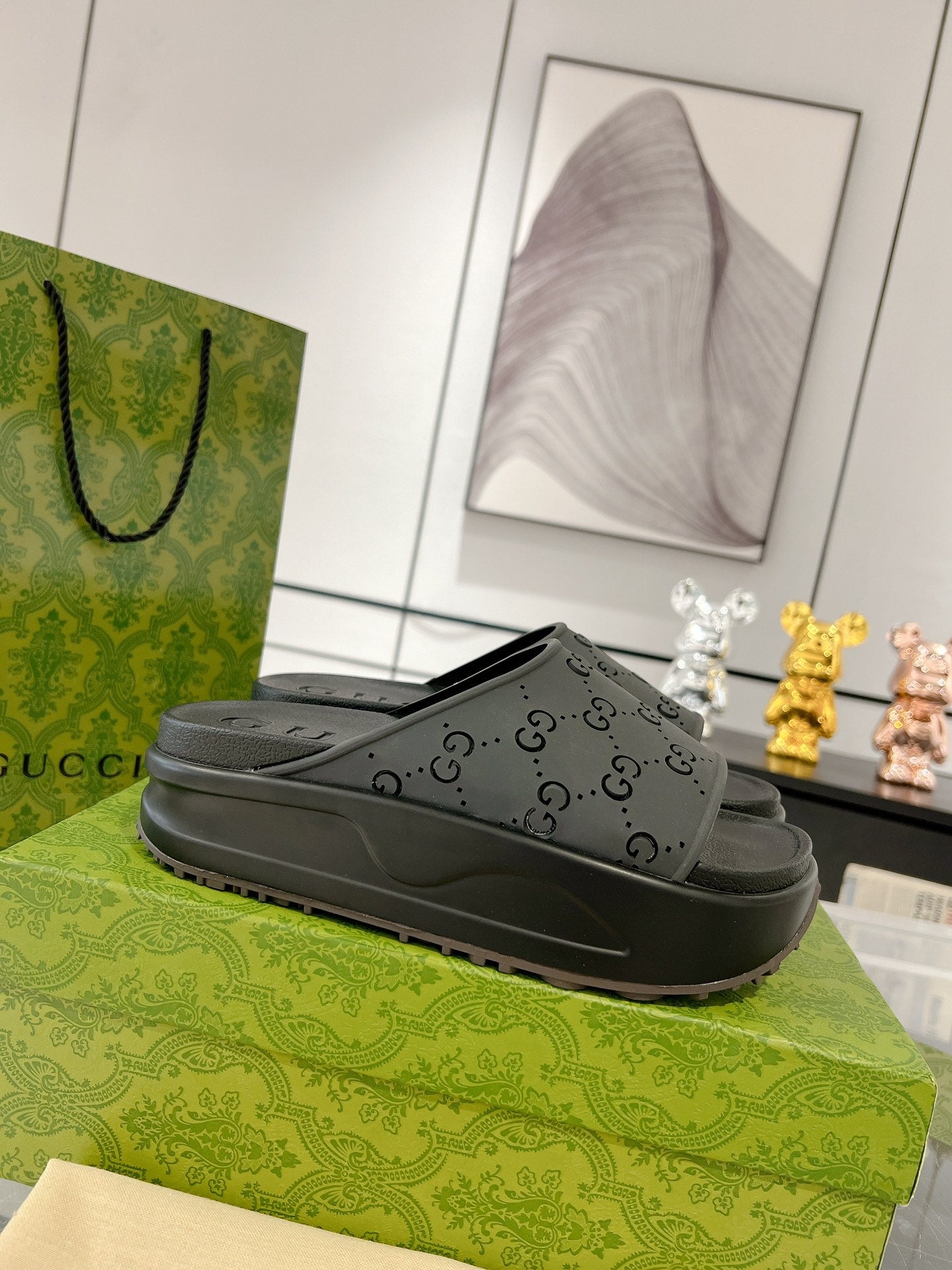 GC 25 50mm Monogram Slide Sandal Black Cowhide 292394