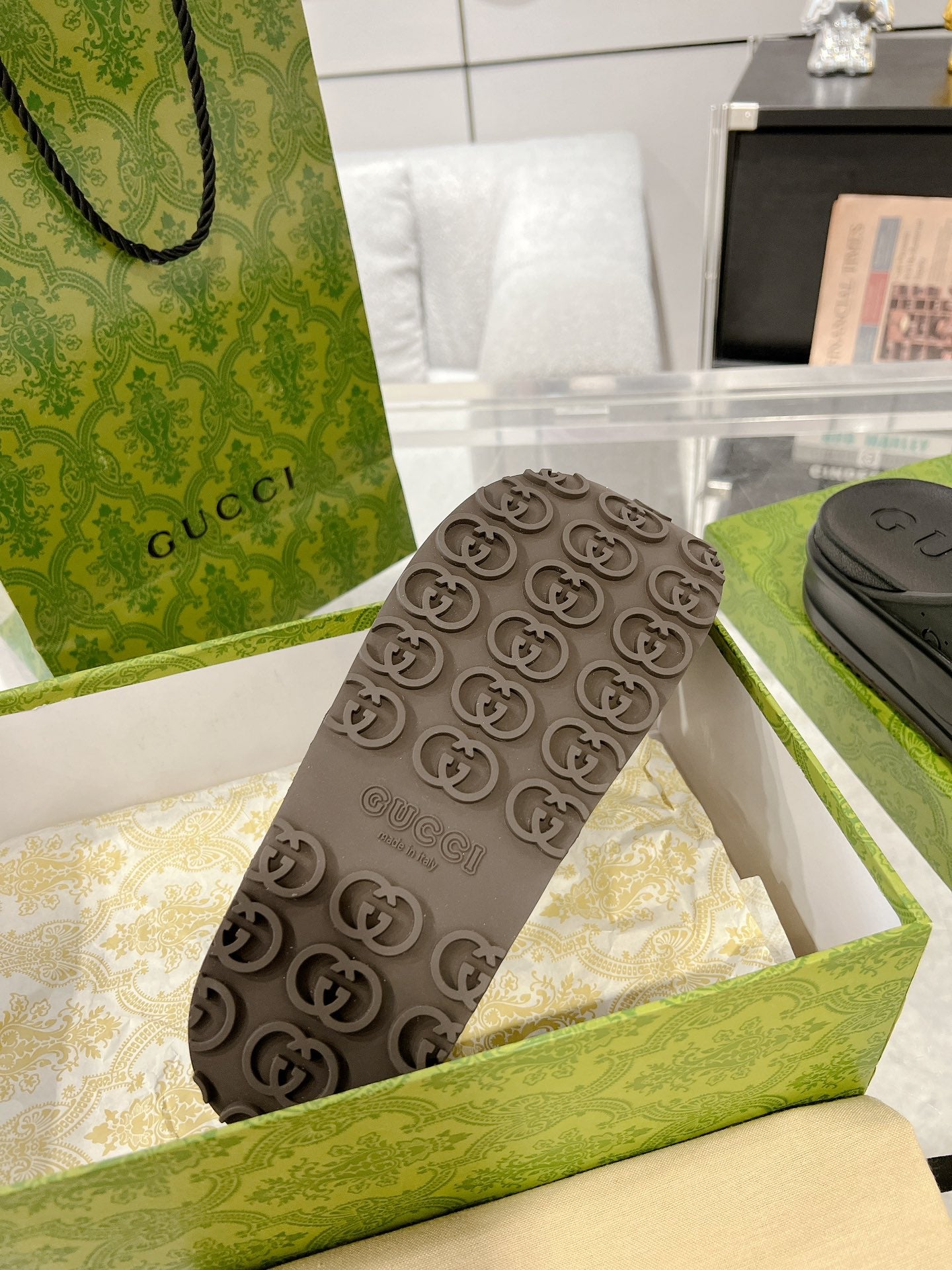 GC 25 50mm Monogram Slide Sandal Black Cowhide 292394