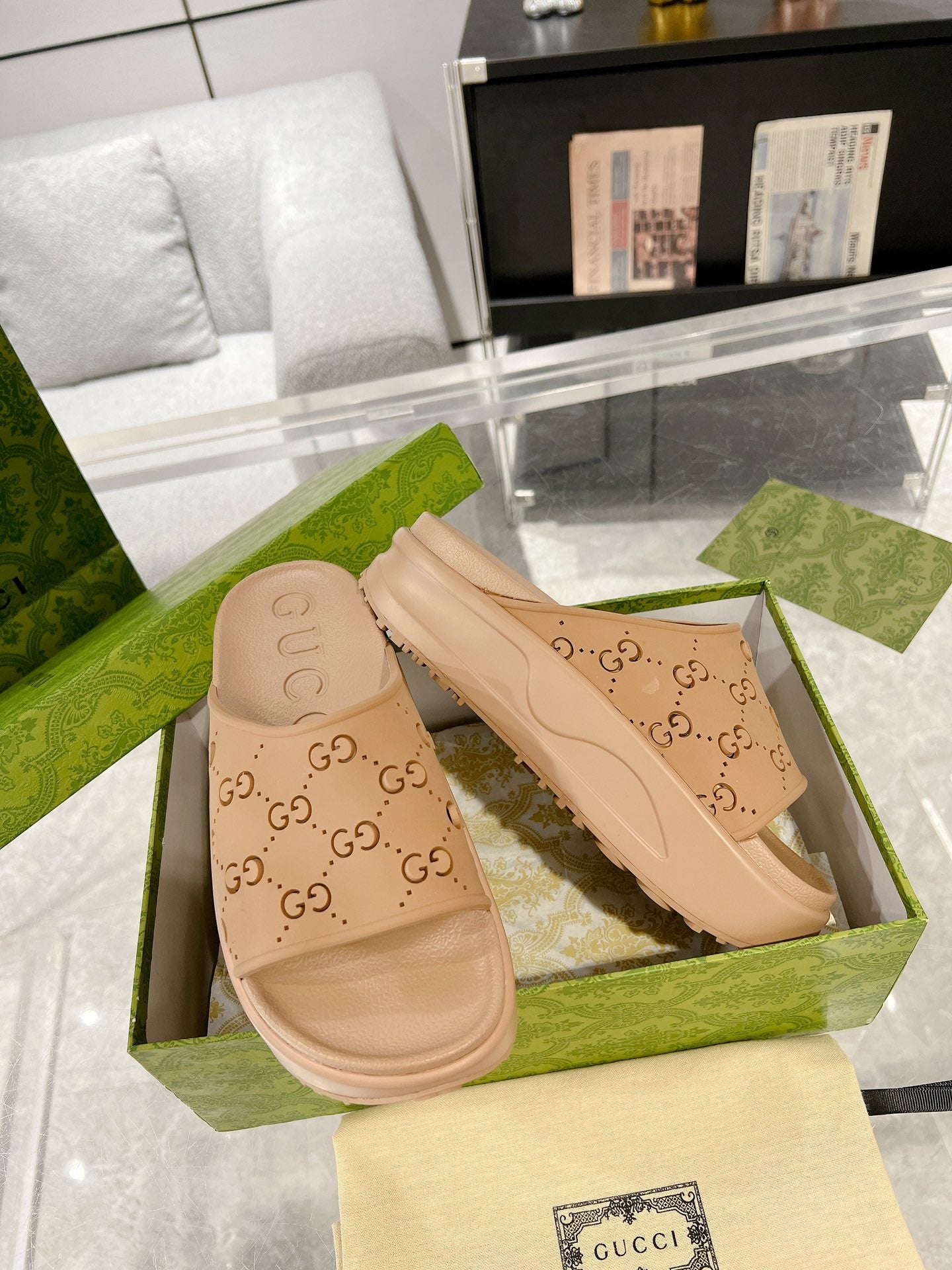 GC 25 50mm Monogram Slide Sandal Brown Cowhide 292395