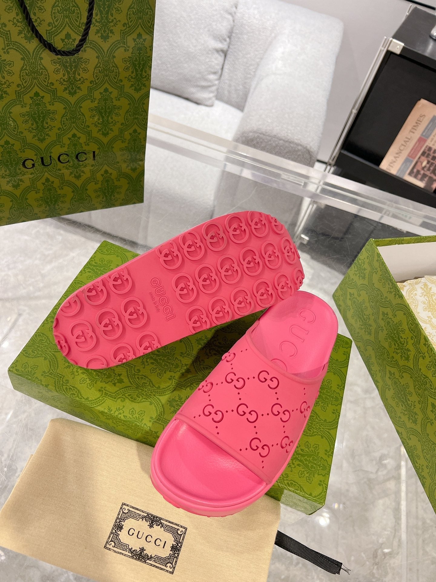 GC 25 50mm Monogram Slide Sandal Pink Cowhide 292396