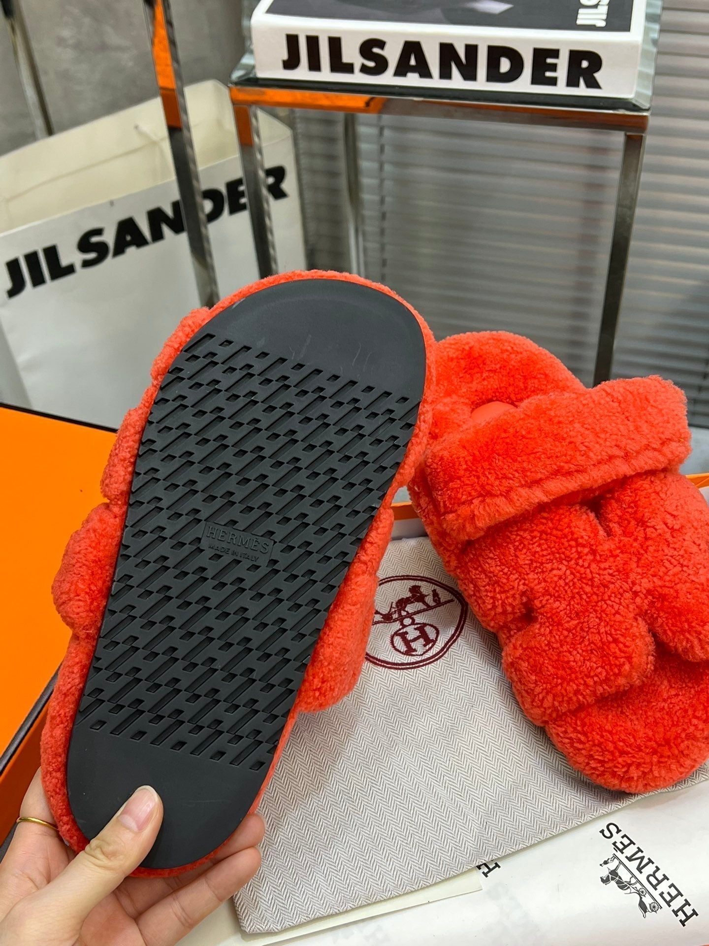 HM Chypre Sandal Red Orange Fleece Wool  953868