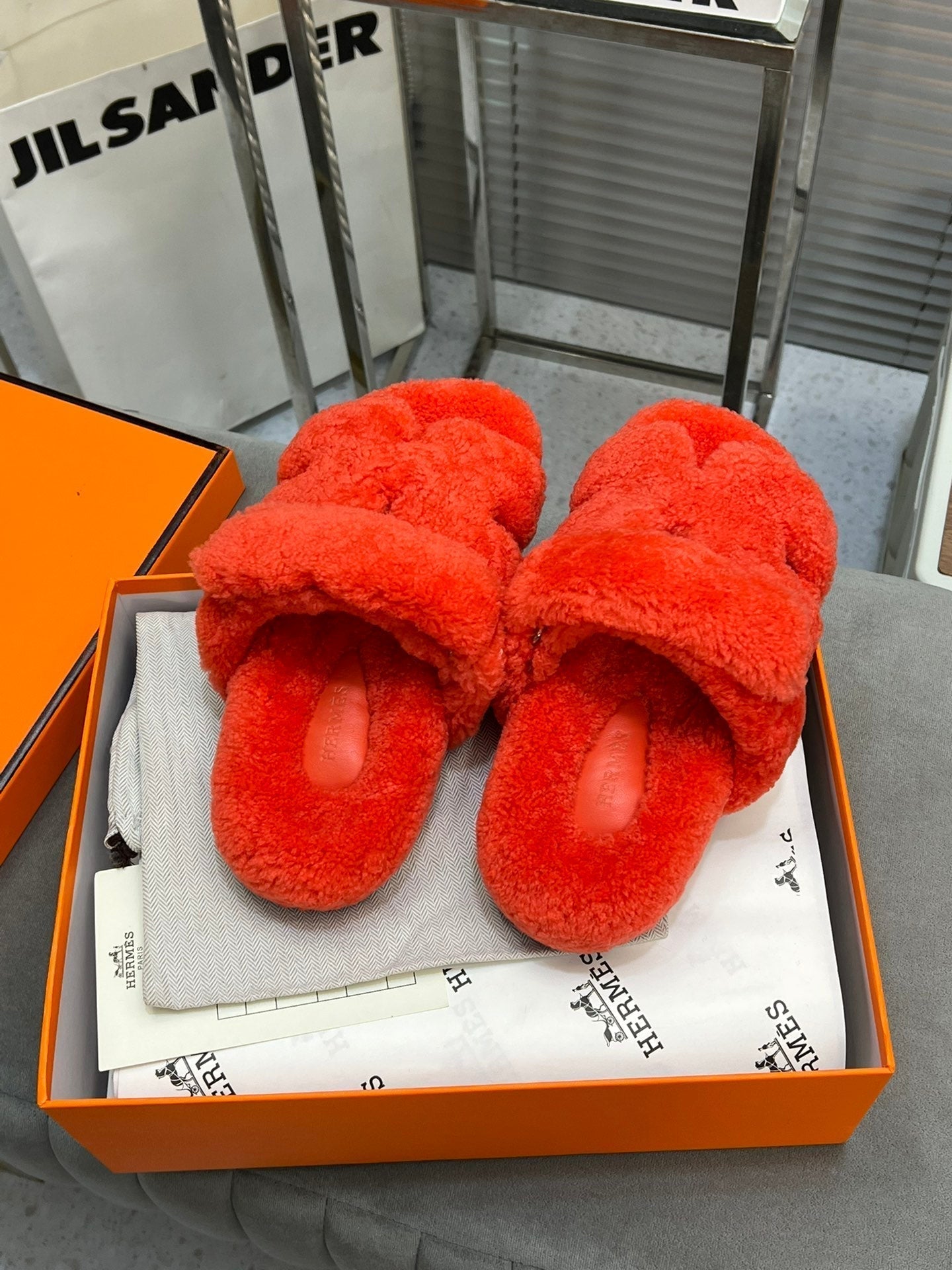 HM Chypre Sandal Red Orange Fleece Wool  953868