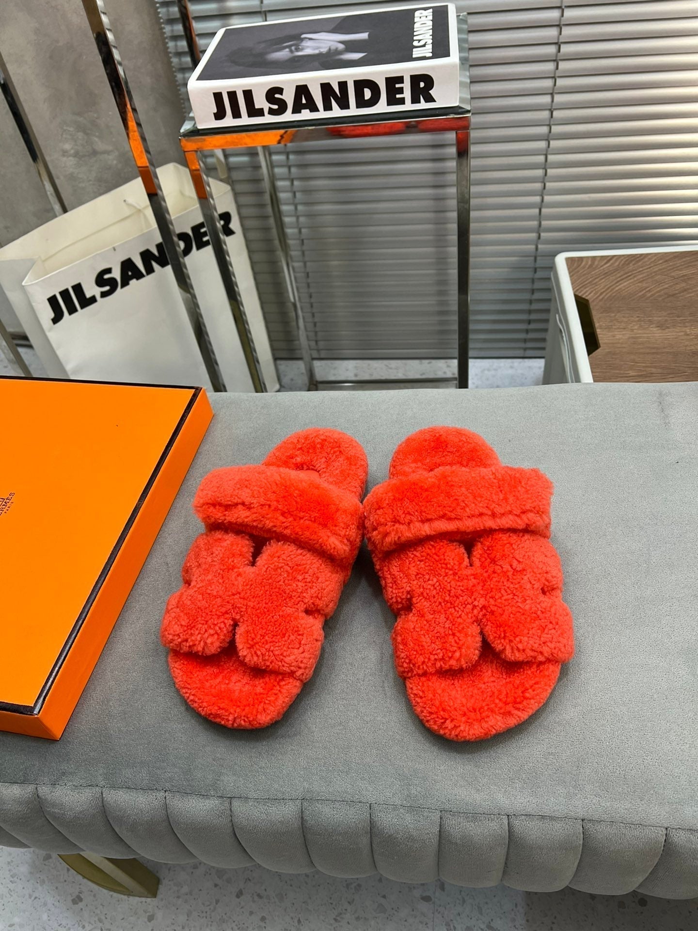 HM Chypre Sandal Red Orange Fleece Wool  953868