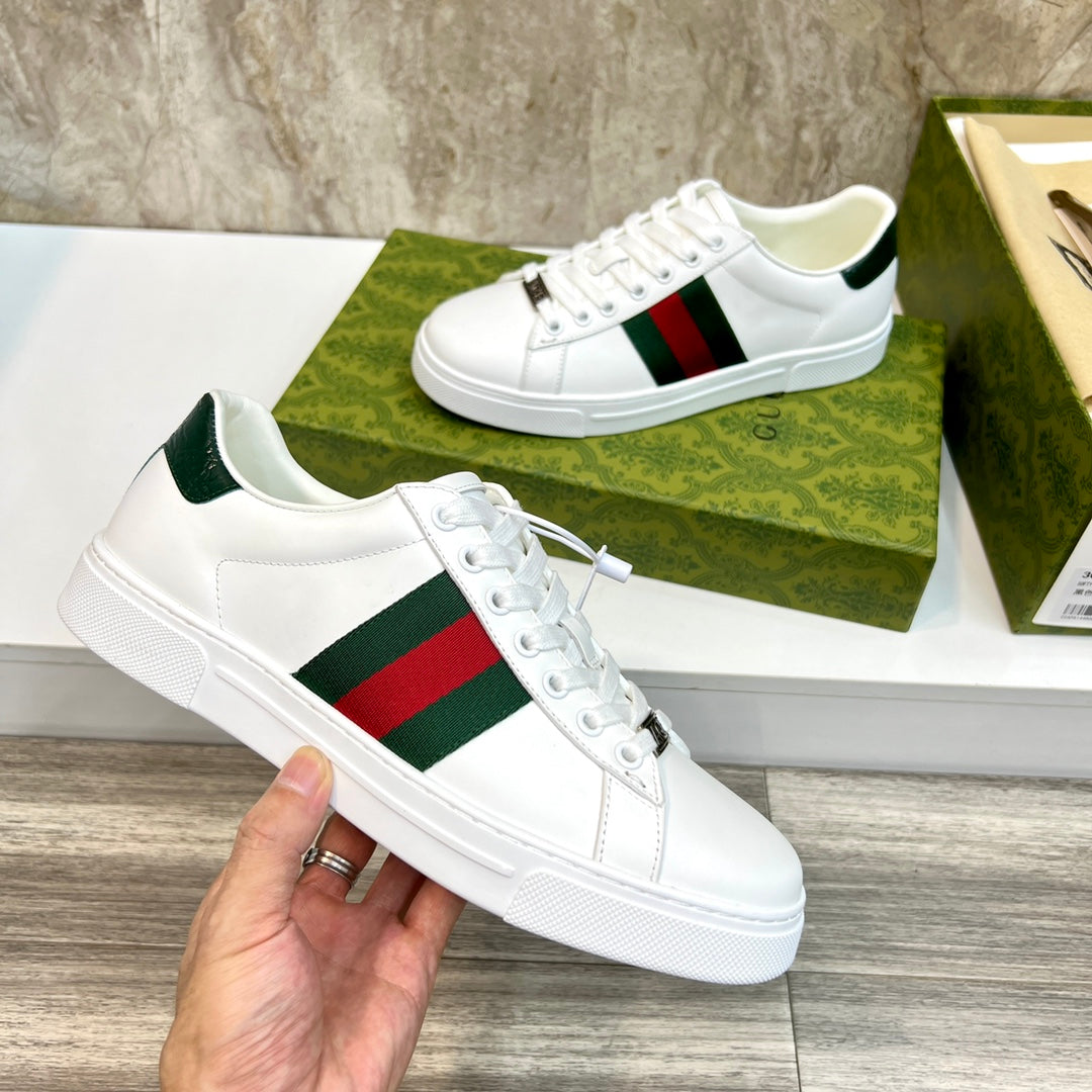 GG Men's ACE Sneaker White Calfskin 525955