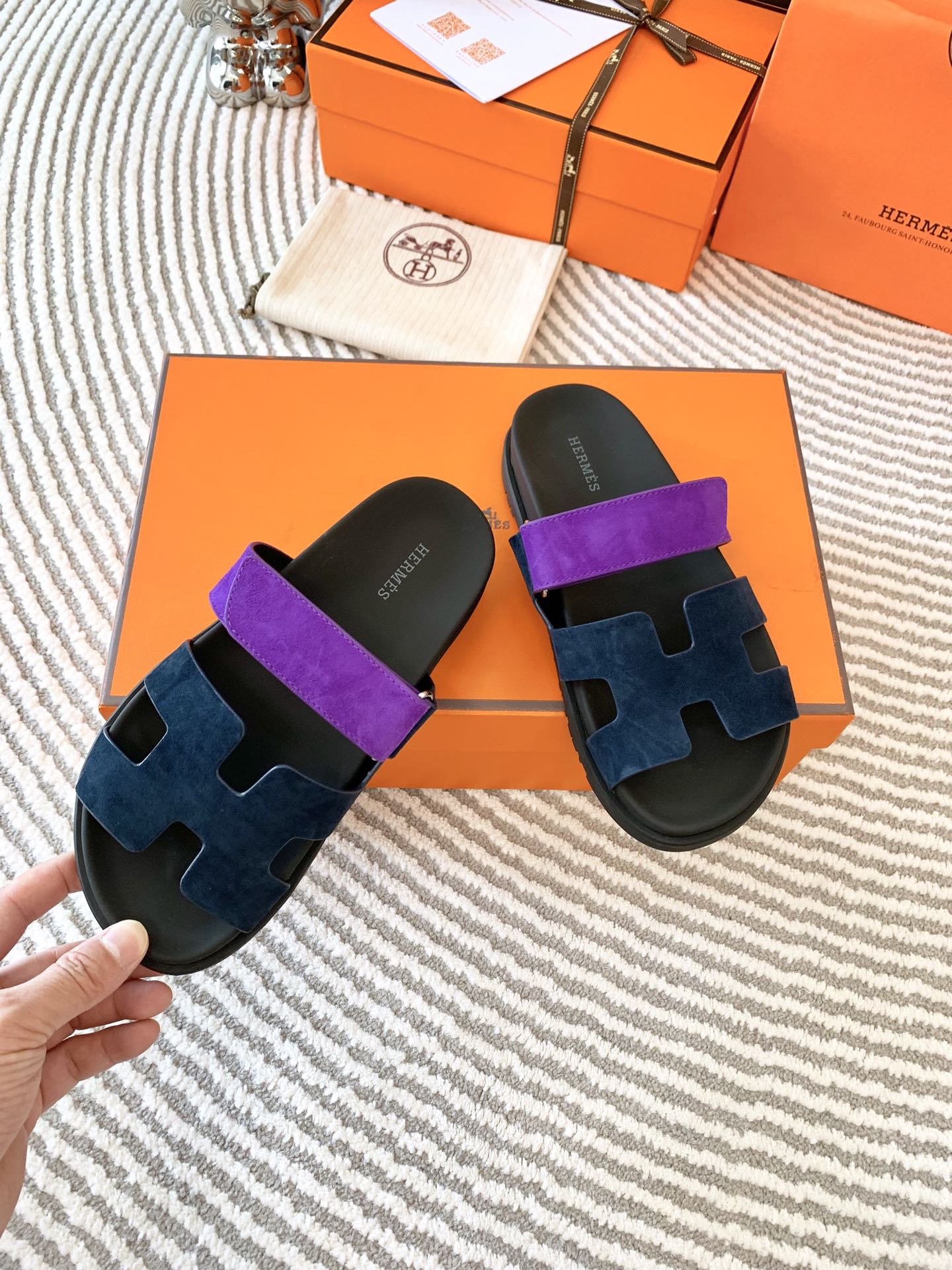 HM Chypre Sandal Blue Black Mix Purple Suede 963533