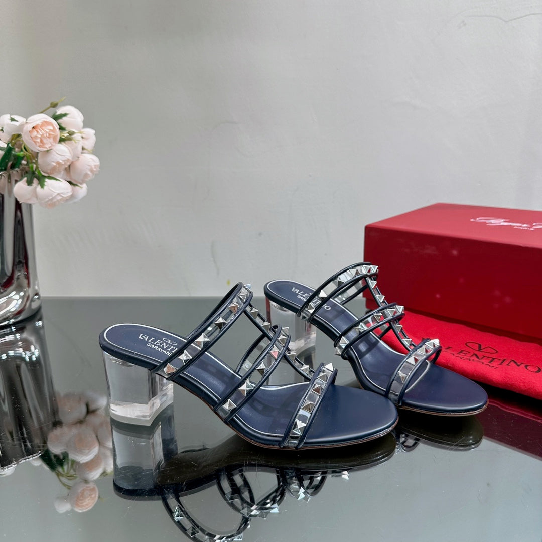 VT 25 Rockstud Sandals 65mm Navy Blue PVC Sheepskin