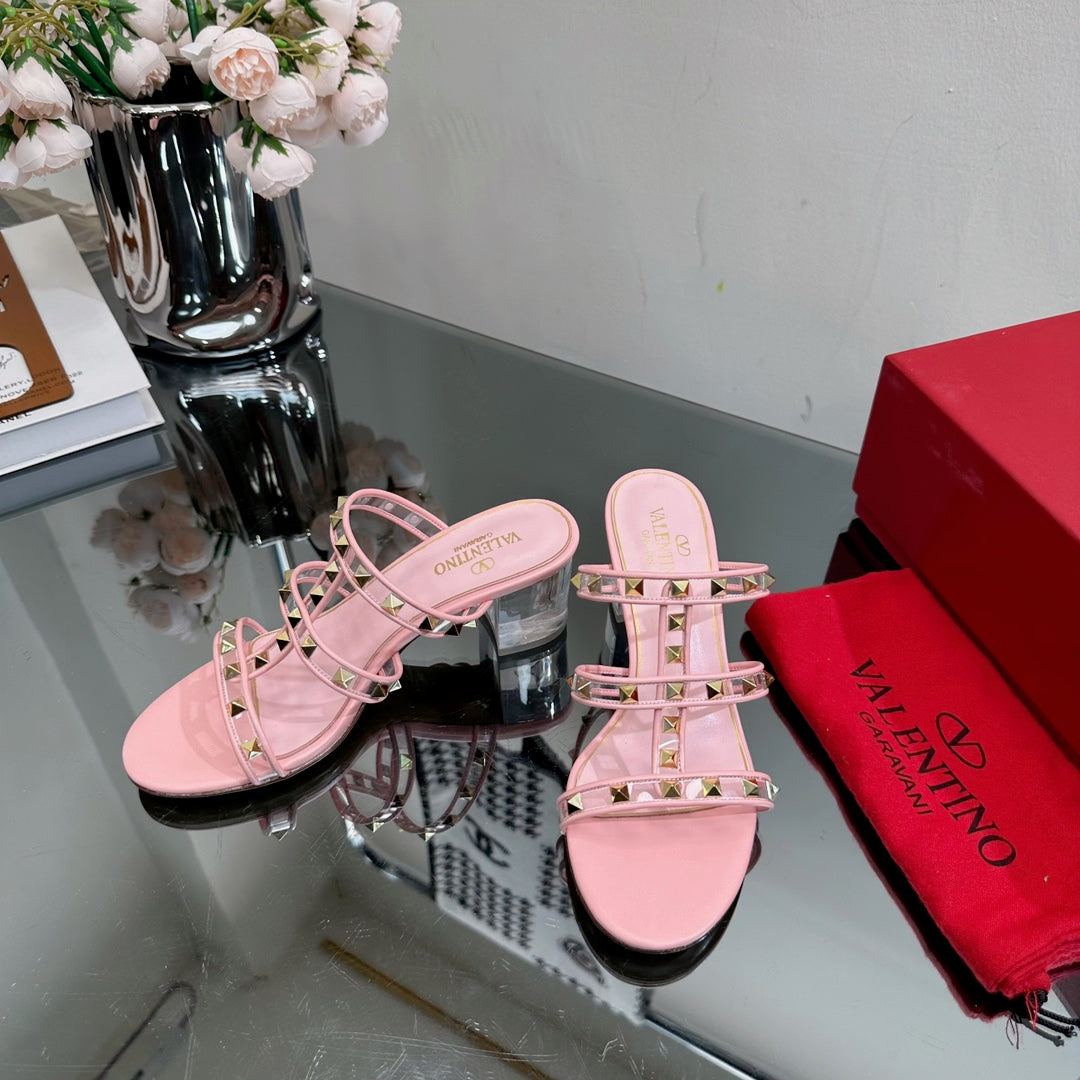 VT 25 Rockstud Sandals 65mm Pink PVC Sheepskin