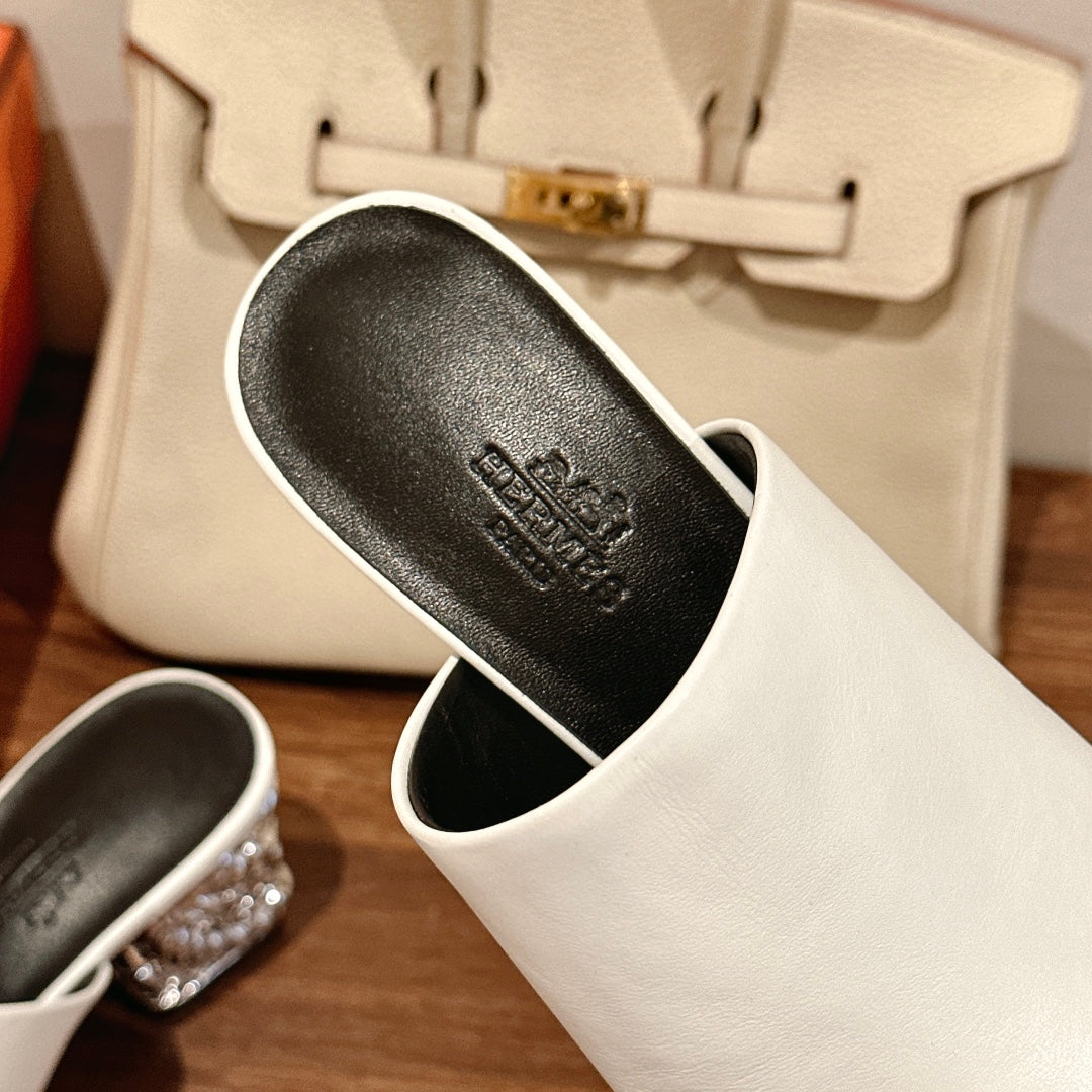 GLAM MULE 60 WHITE LAMBSKIN
