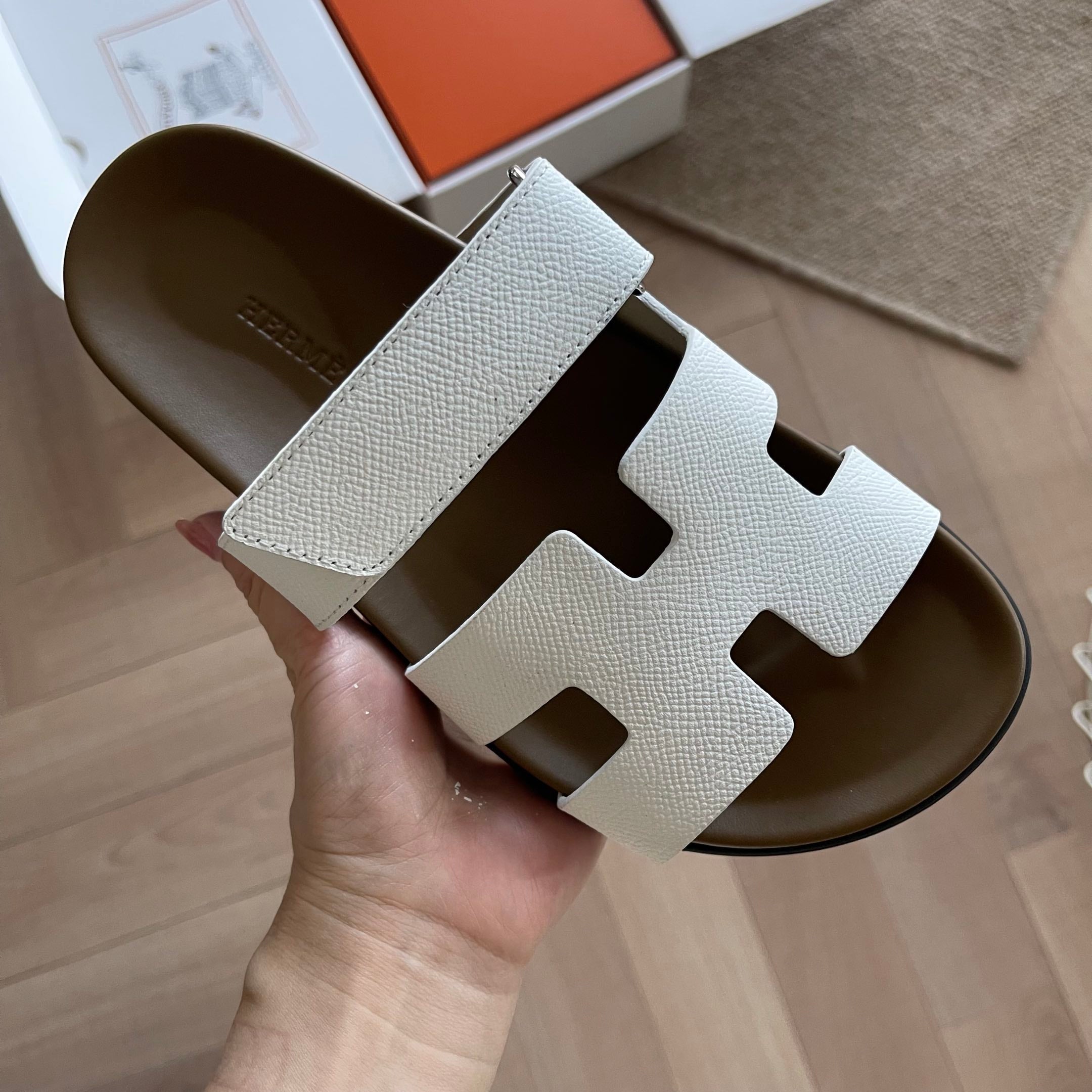 HM Men's Chypre Slide White Epsom Calfskin 538612