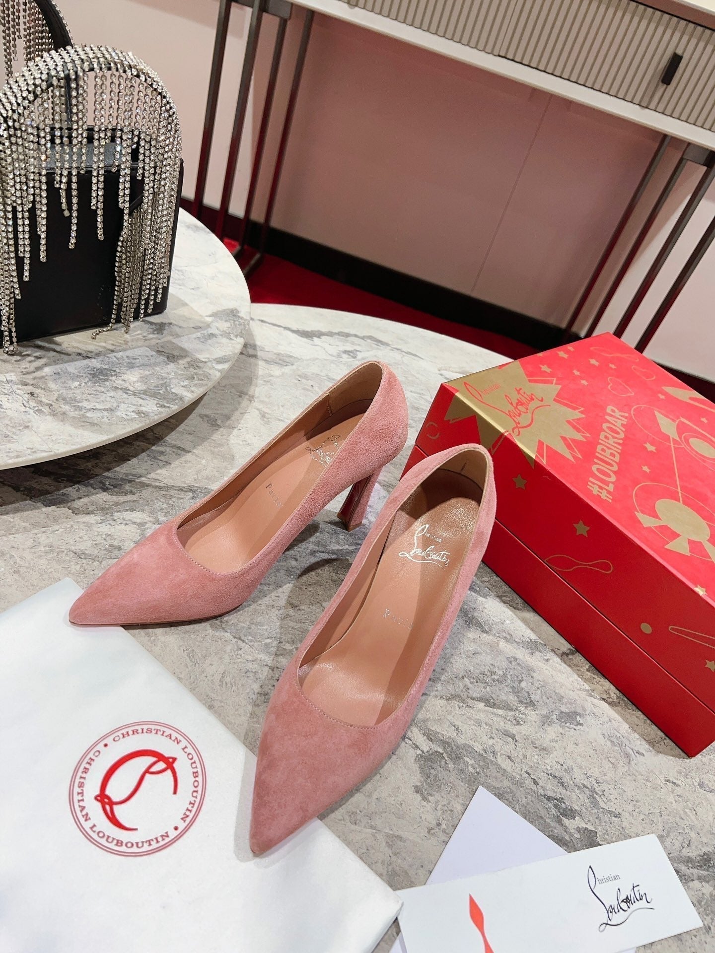 CL Condora Pumps 85mm Suede Leather Pink