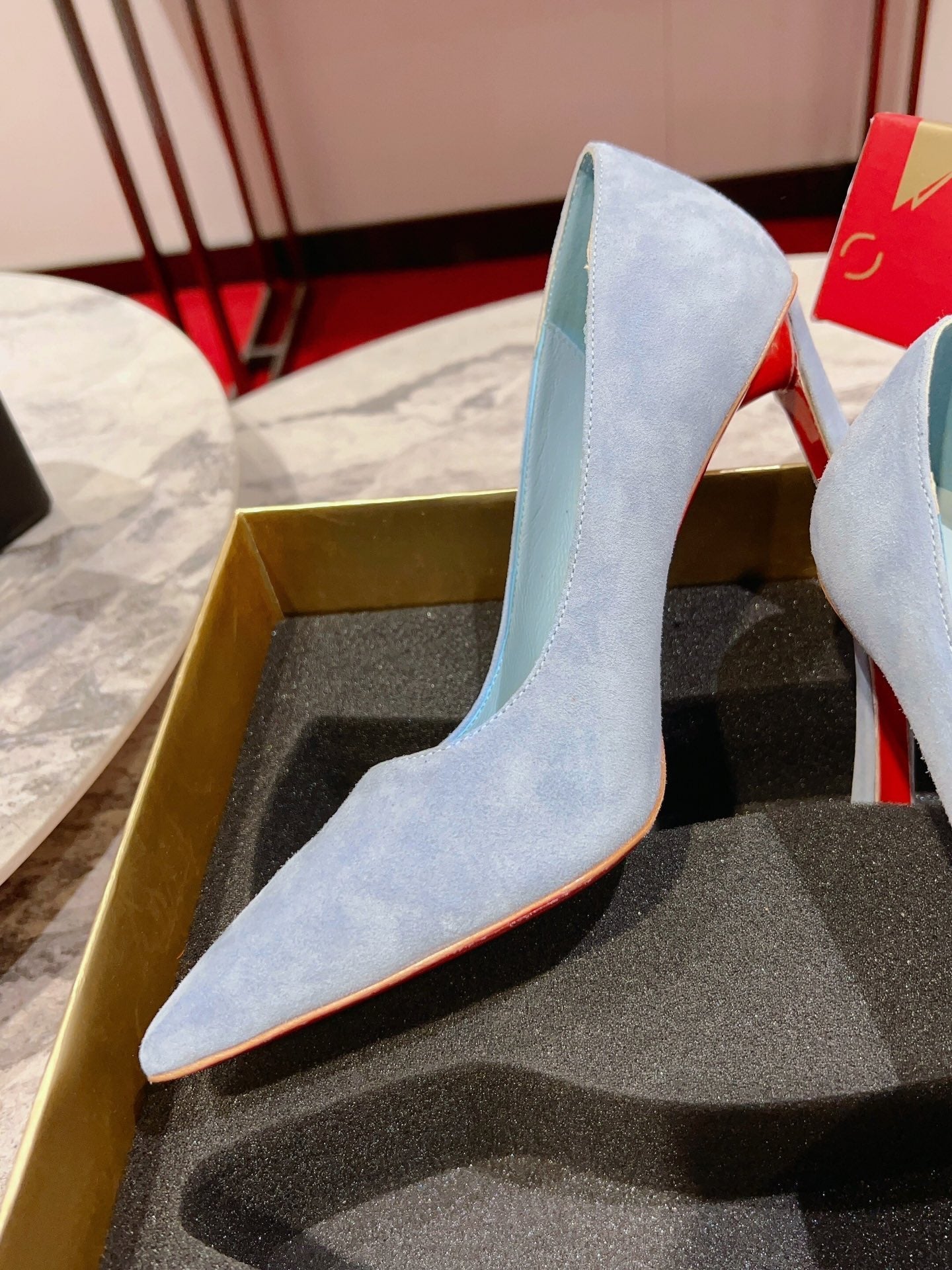 CL Condora Pumps 85mm Suede Leather Blue