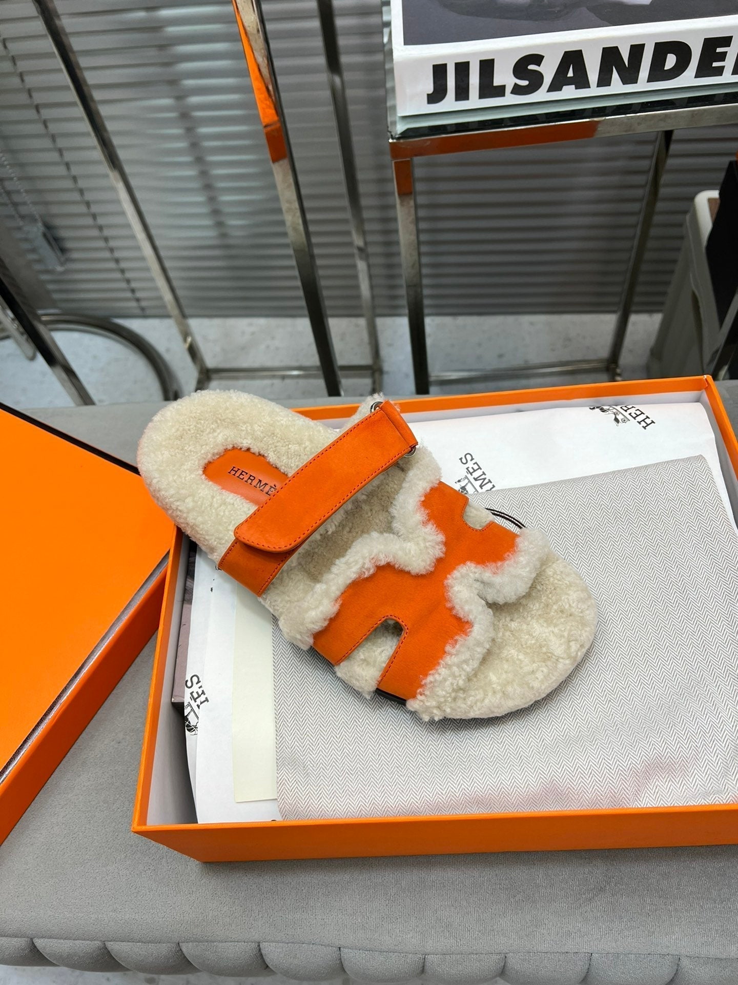 HM Chypre Sandal In Orange Suede And Fleece Lining  953827